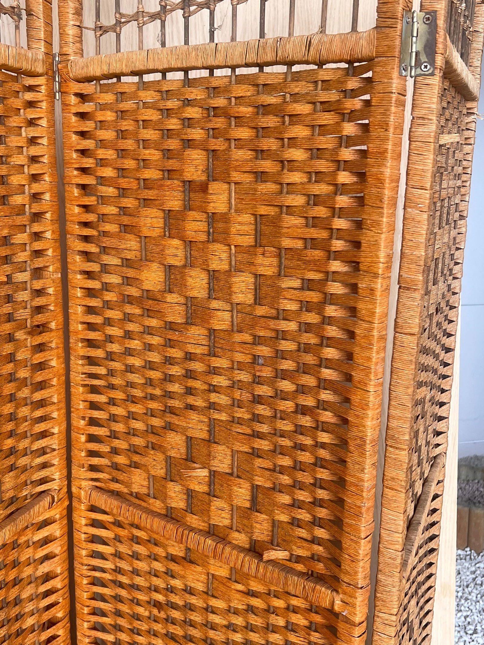 Four-Panel Bamboo Wicker Rattan Folding Screen Room Divider, France 1960s - 8