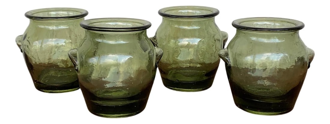 Early 20th Century Green Glass Canister Storage Jars, Spain Flour, Tea, 1960s: The condition is very good. It is very hard to find these storage canisters is such fine condition. Condition: Alterations: Unknown Imperfections: Some Imperfections Condition Notes: Good