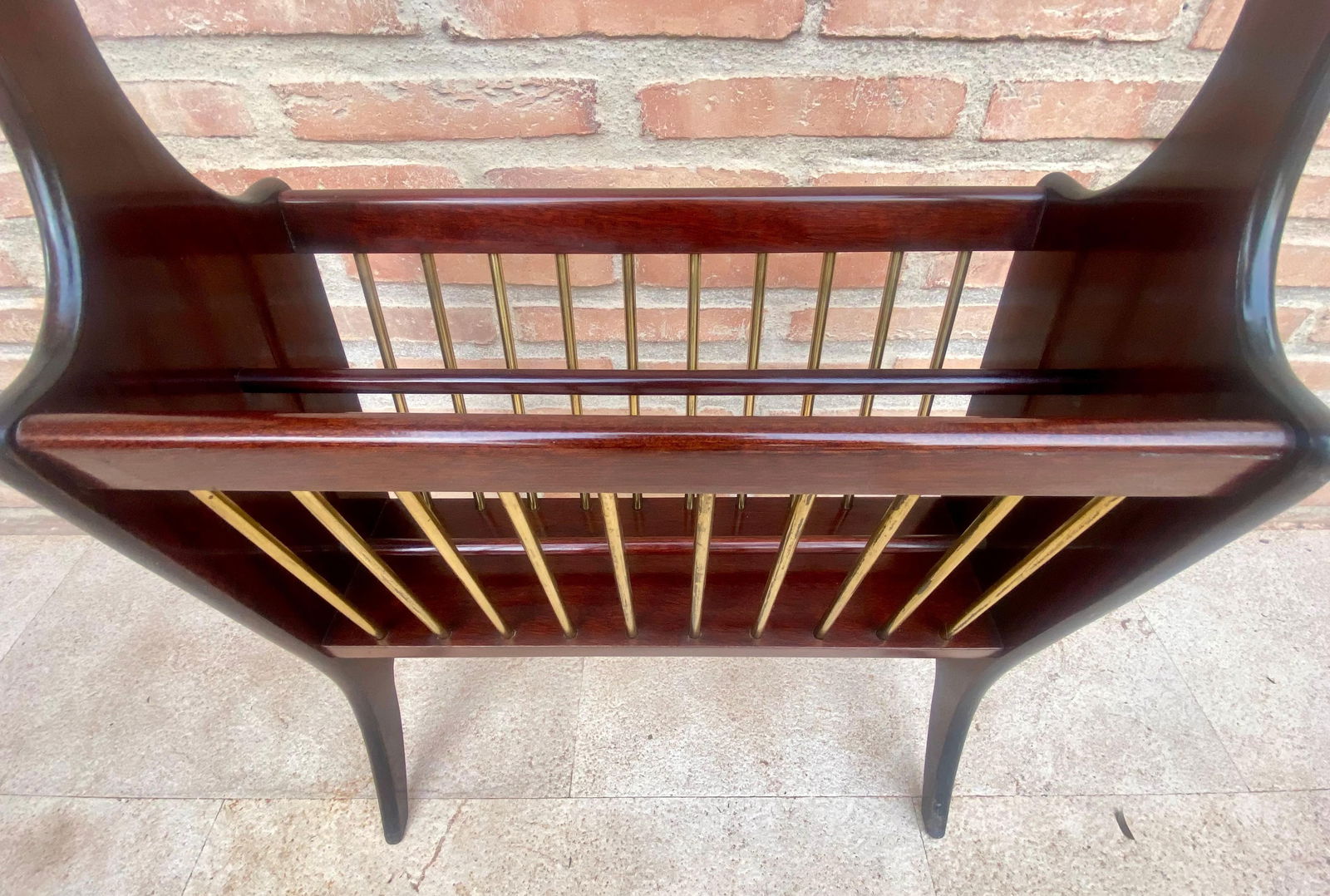 Vintage French Glass and Wood Folio Stand Magazine Rack, 1950s - 11