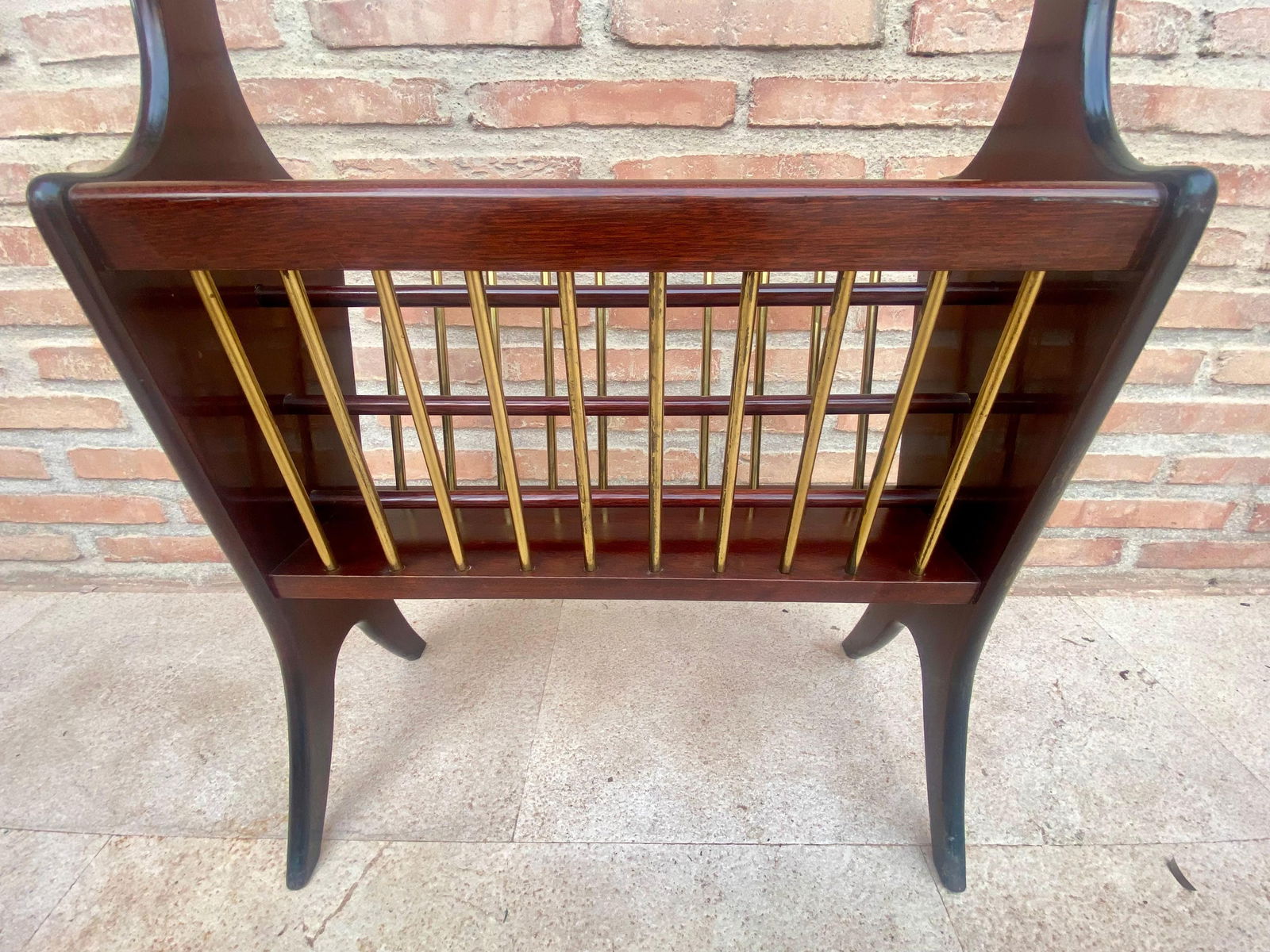 Vintage French Glass and Wood Folio Stand Magazine Rack, 1950s - 12