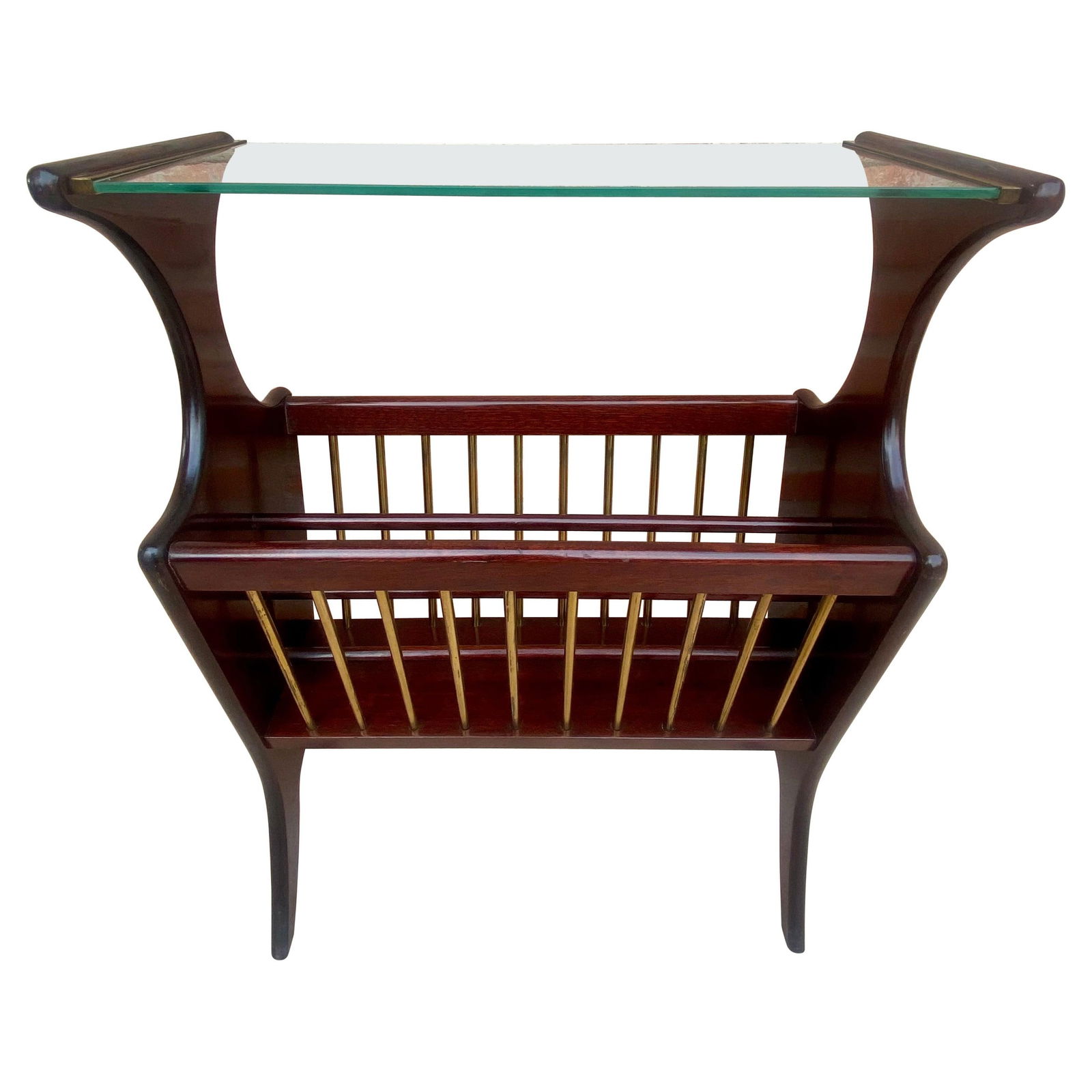 Vintage French Glass and Wood Folio Stand Magazine Rack, 1950s - 15