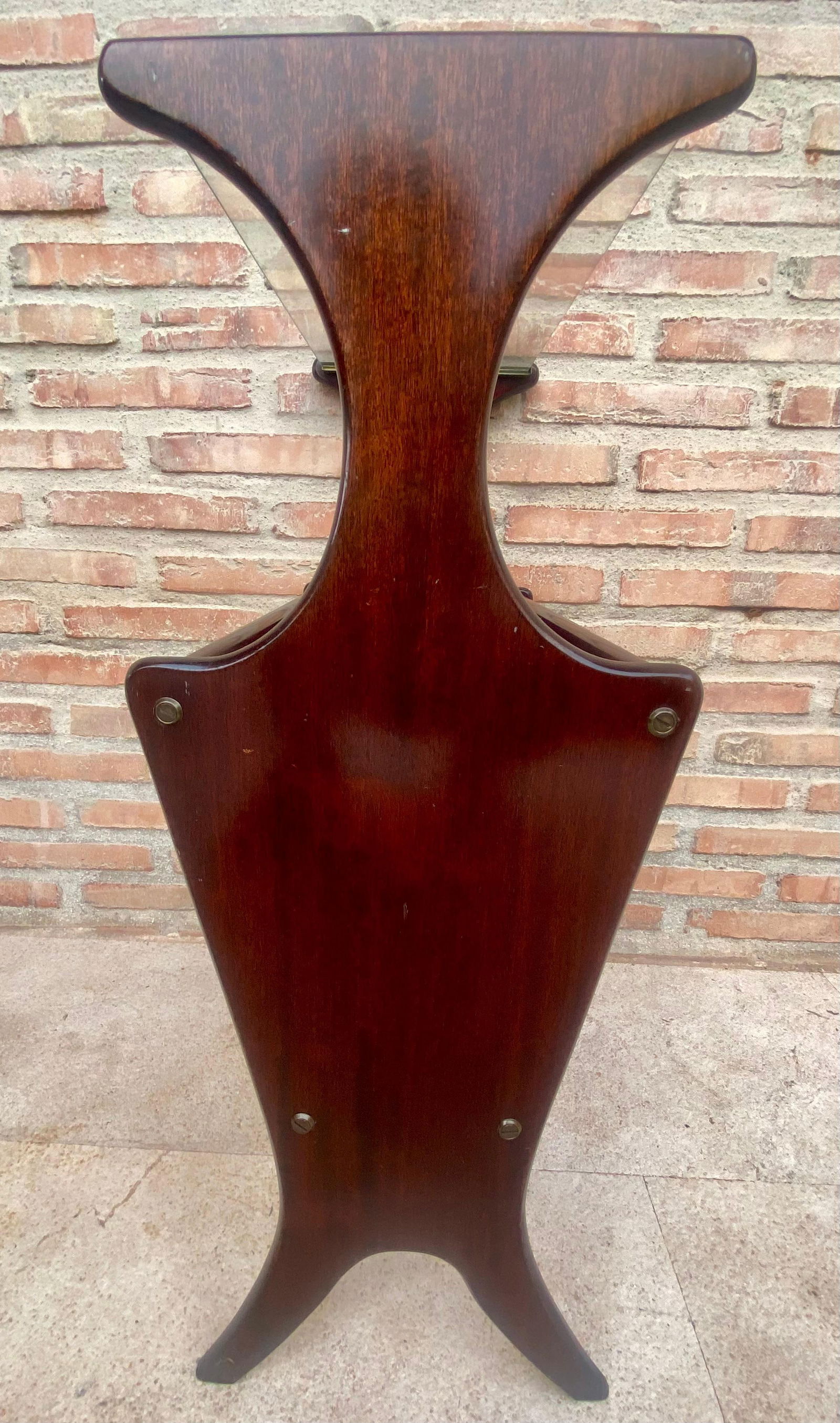 Vintage French Glass and Wood Folio Stand Magazine Rack, 1950s - 6