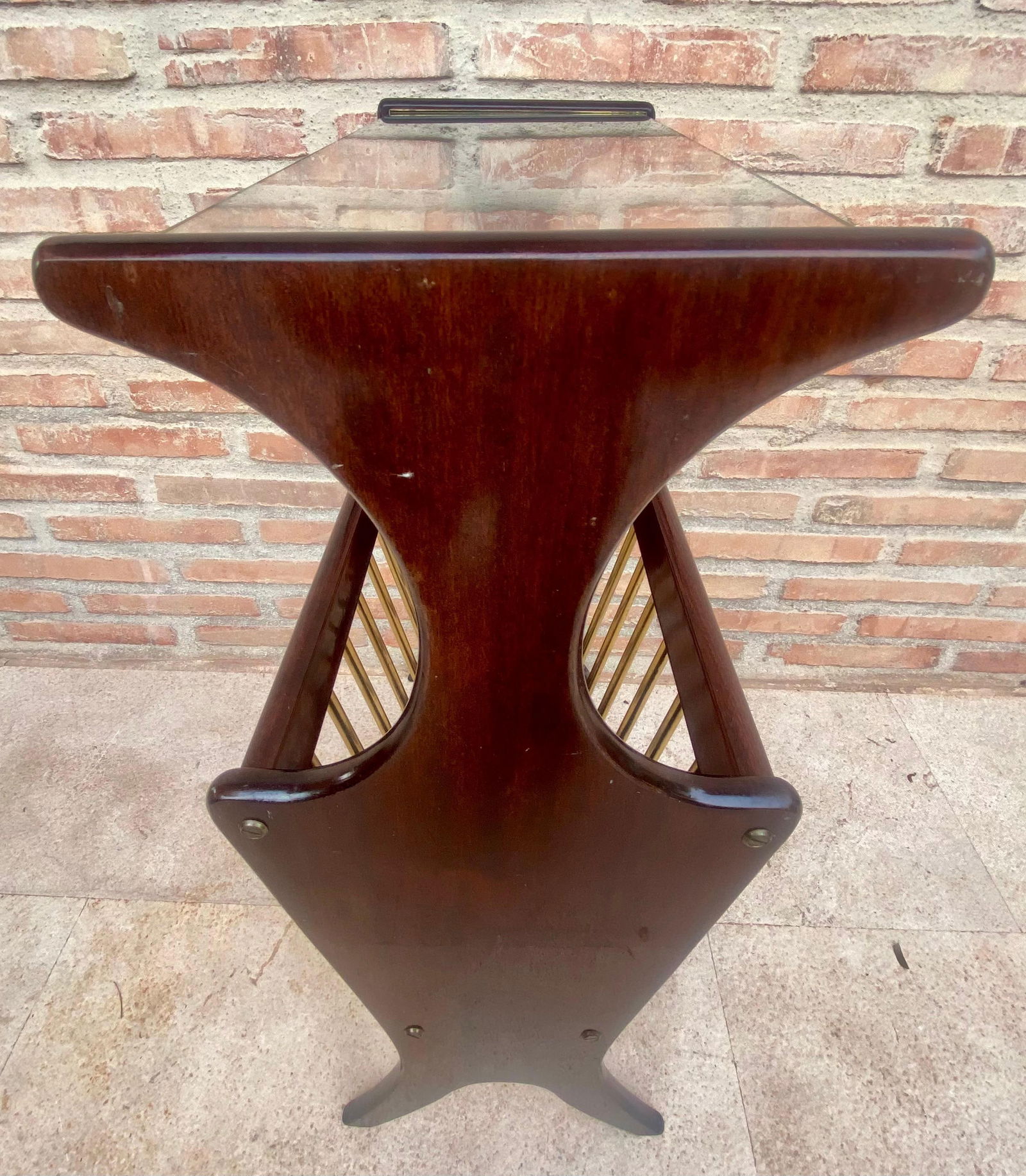 Vintage French Glass and Wood Folio Stand Magazine Rack, 1950s - 7