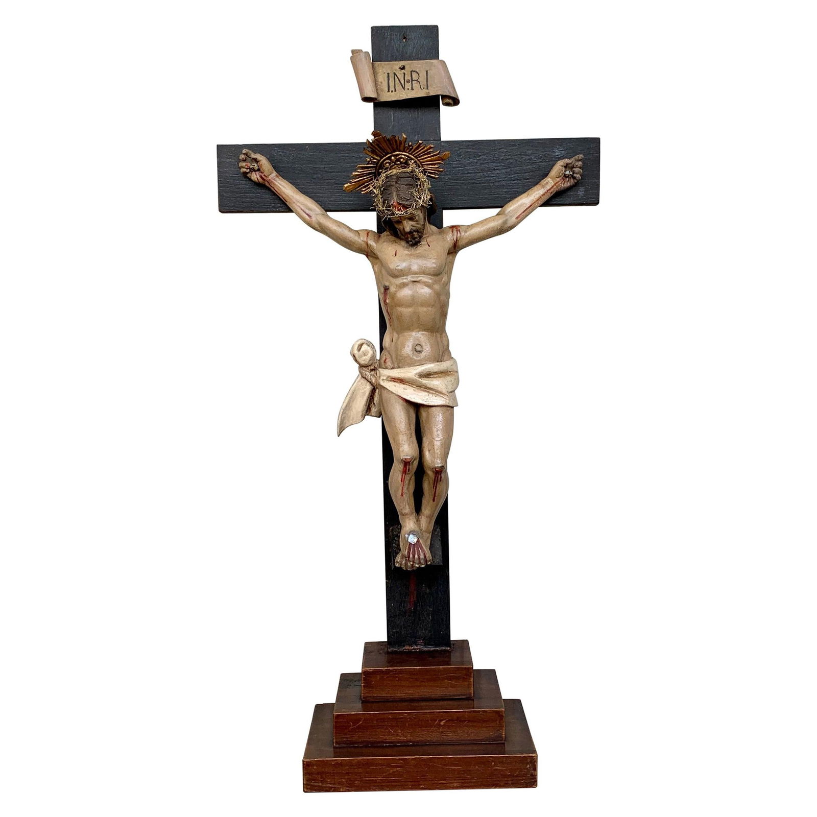 Early 20th Century Art DecÃ² Hand Carved Wooden Crucifix with Stunning Bronze Corpus of - 15