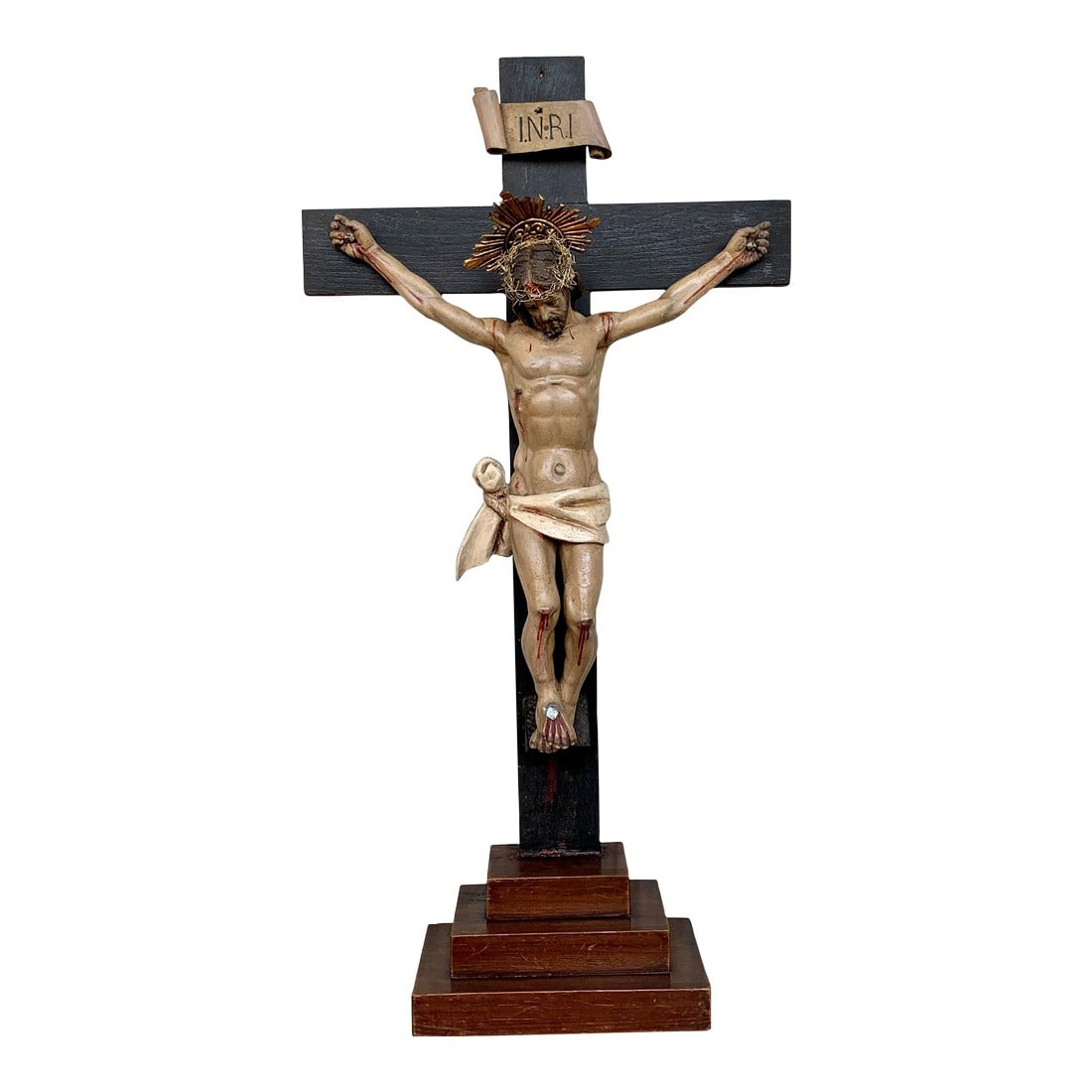 Early 20th Century Art DecÃ² Hand Carved Wooden Crucifix with Stunning Bronze Corpus of (1 of 18)