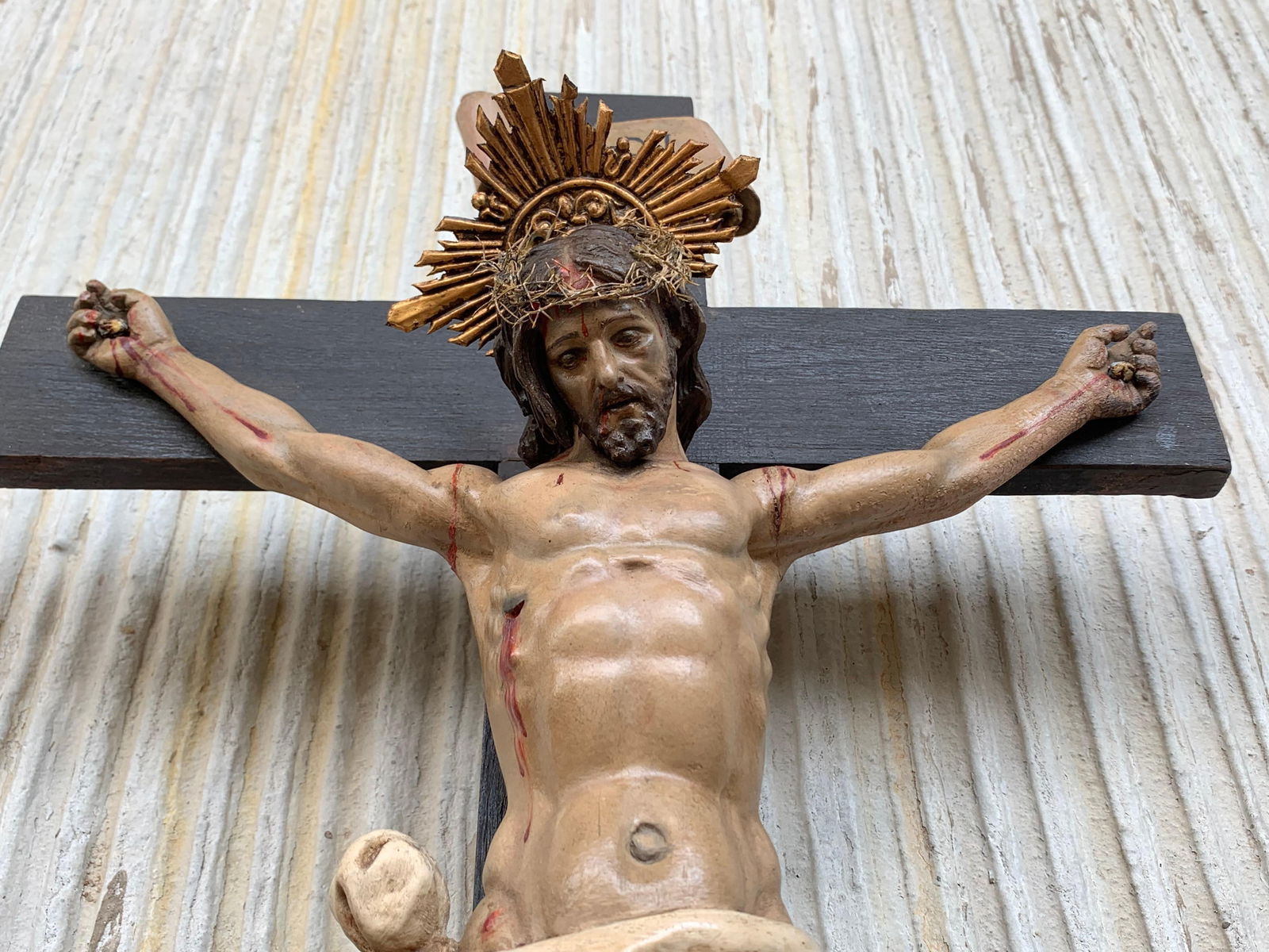Early 20th Century Art DecÃ² Hand Carved Wooden Crucifix with Stunning Bronze Corpus of - 7
