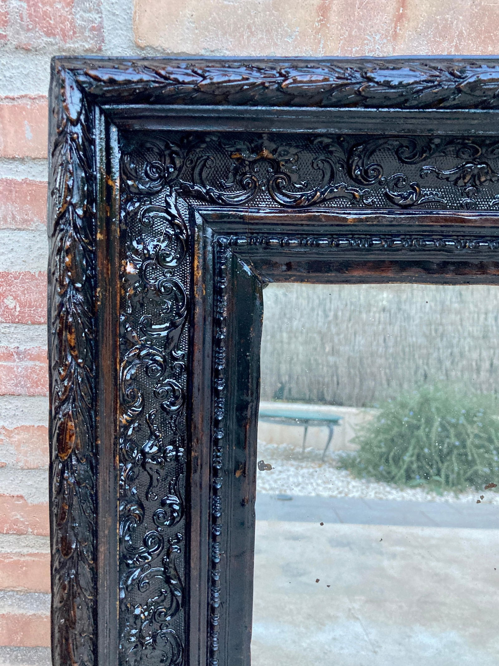 French Dark Framed Carved Wood Wall Mirror, 1920 - 13