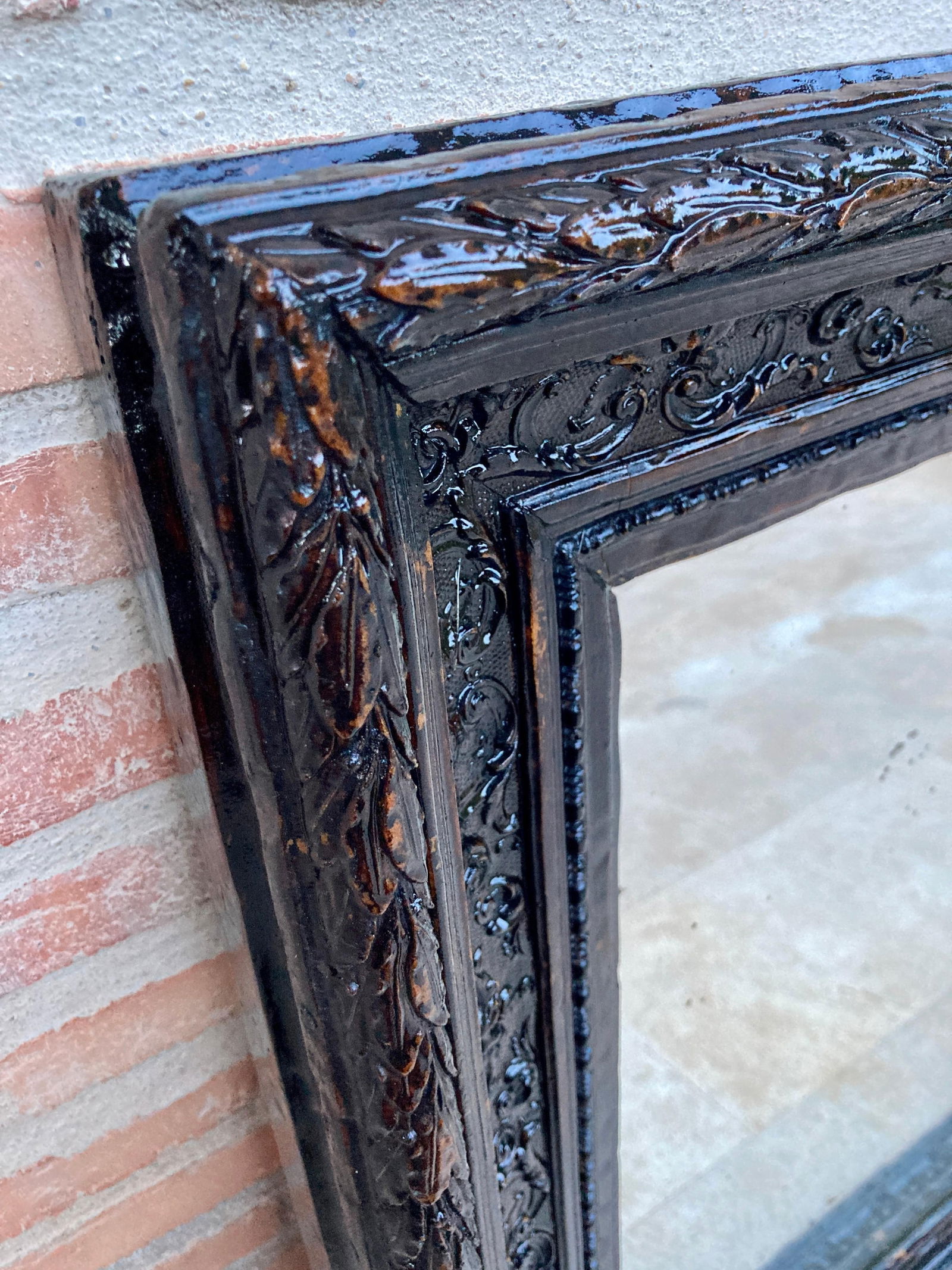 French Dark Framed Carved Wood Wall Mirror, 1920 - 14