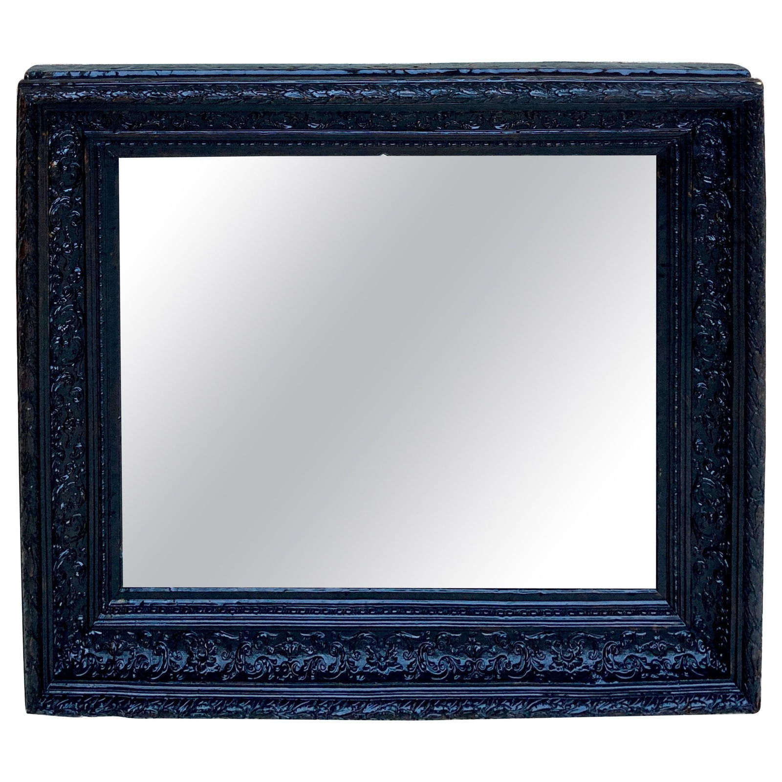 French Dark Framed Carved Wood Wall Mirror, 1920 - 15