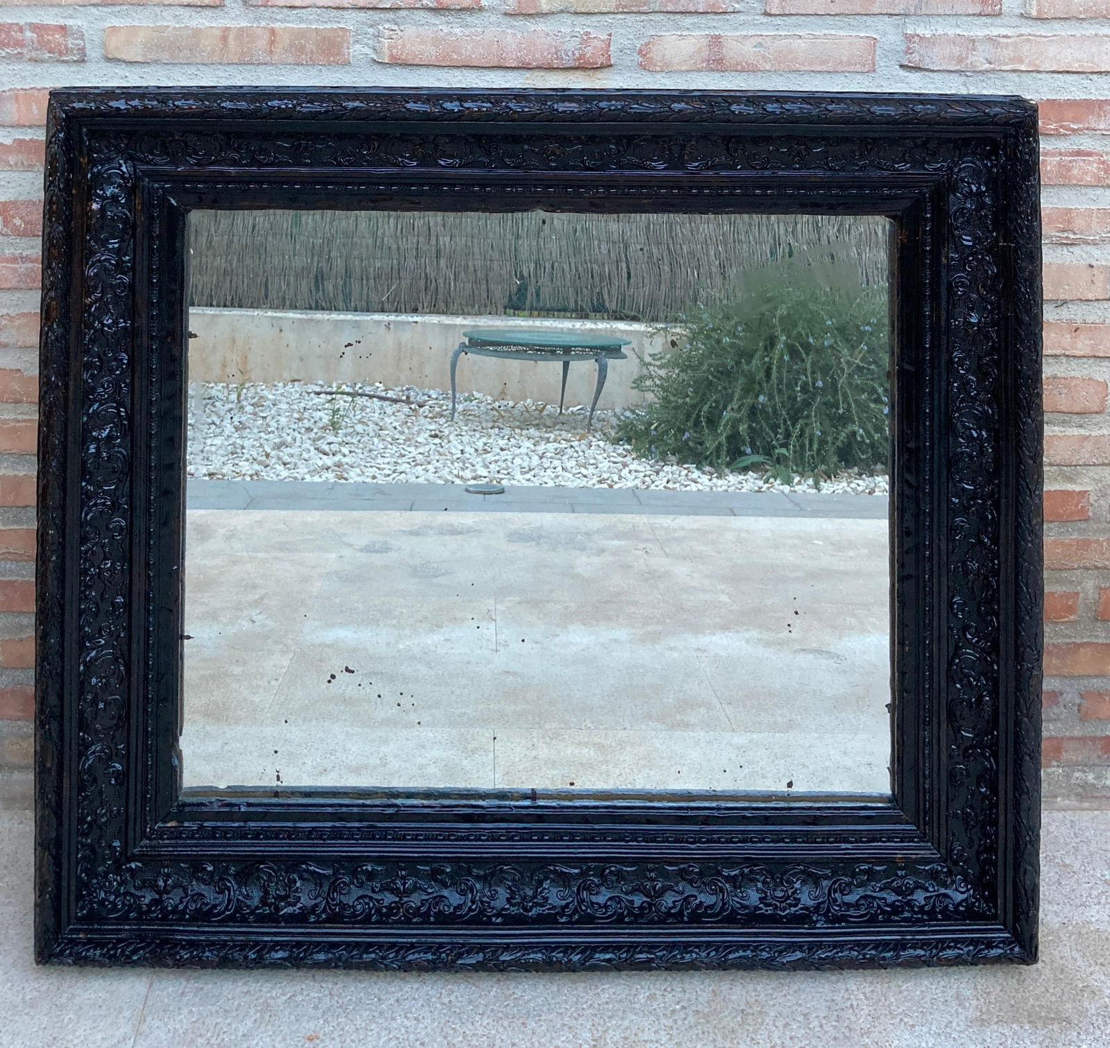 French Dark Framed Carved Wood Wall Mirror, 1920 - 17