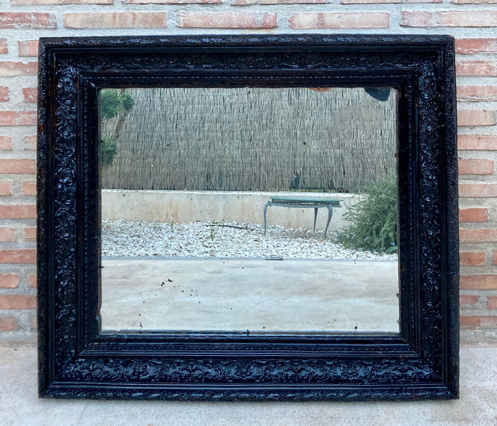 French Dark Framed Carved Wood Wall Mirror, 1920 - 4