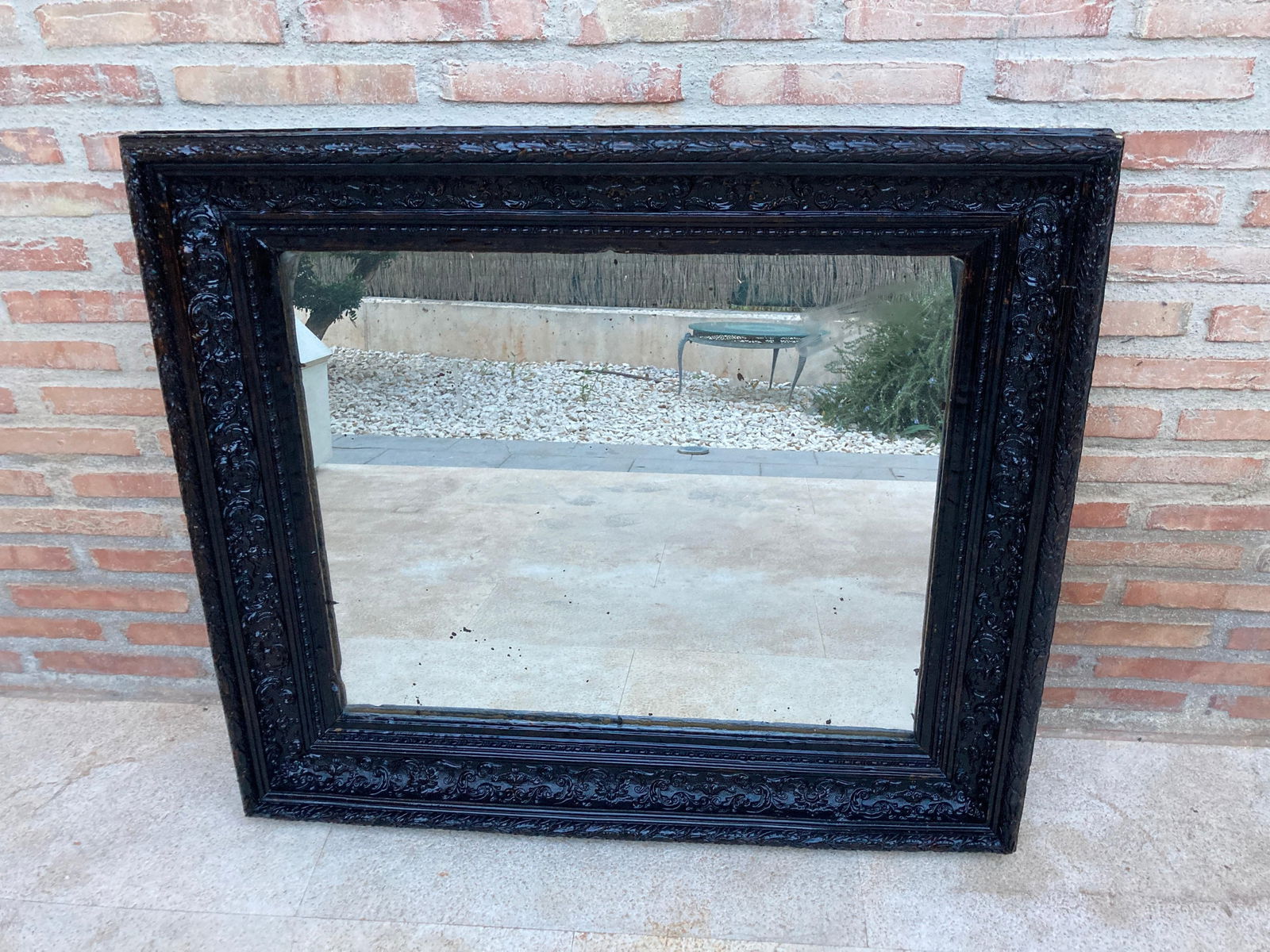 French Dark Framed Carved Wood Wall Mirror, 1920 - 5