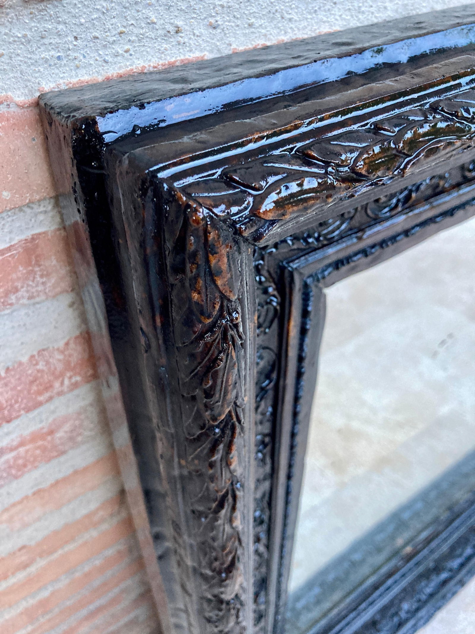 French Dark Framed Carved Wood Wall Mirror, 1920 - 7