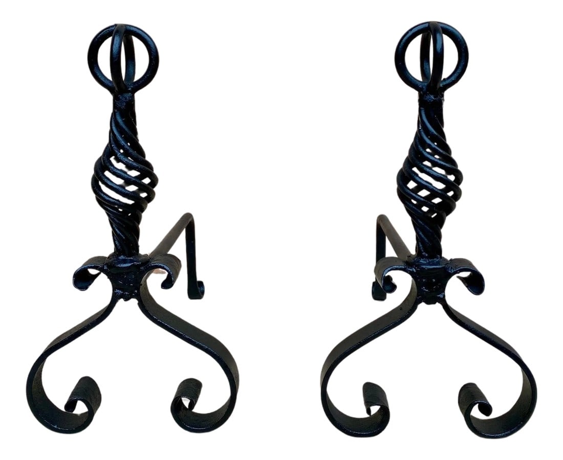 19th Century French Wrought Iron Andirons, Set of 2 (1 of 6)