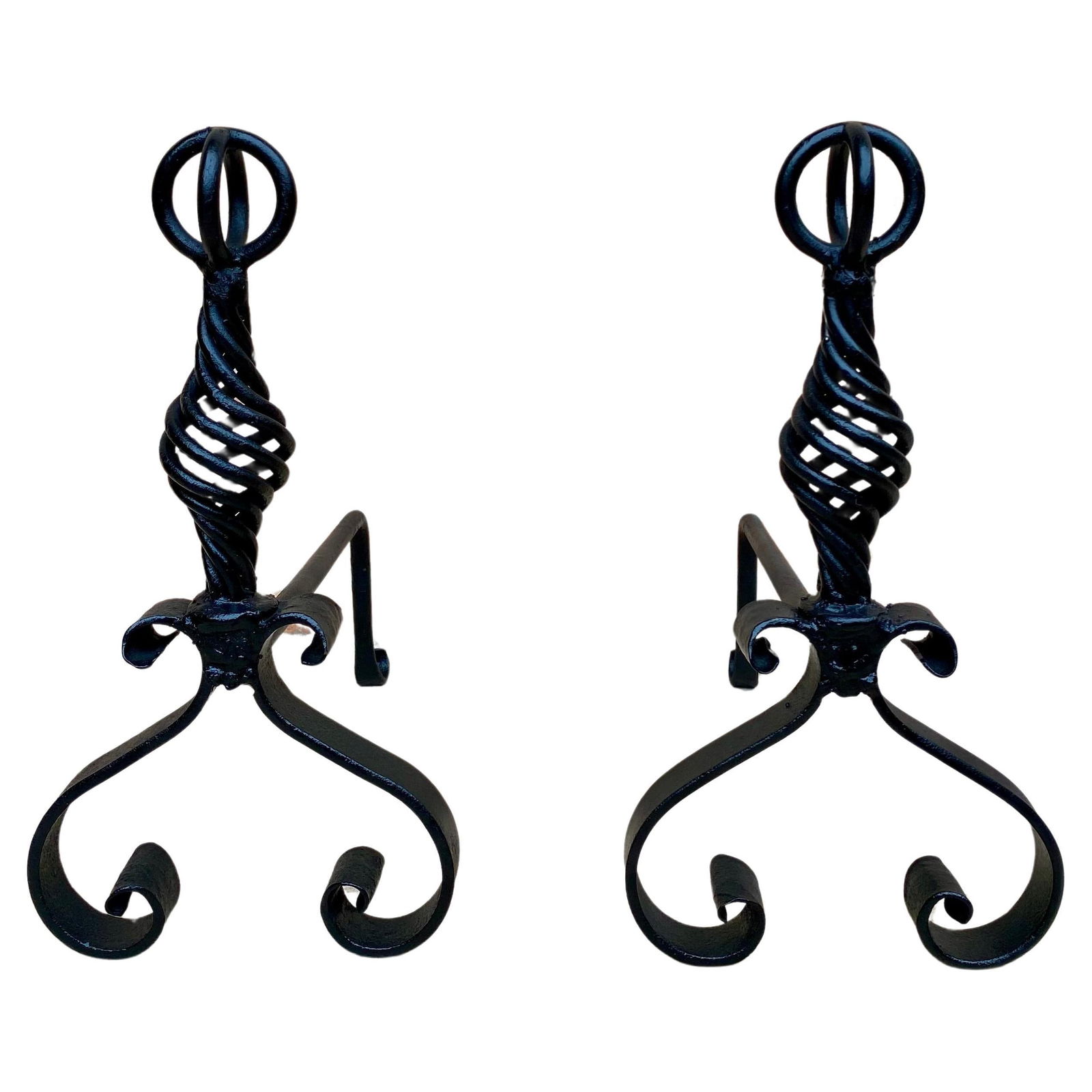 19th Century French Wrought Iron Andirons, Set of 2 - 2