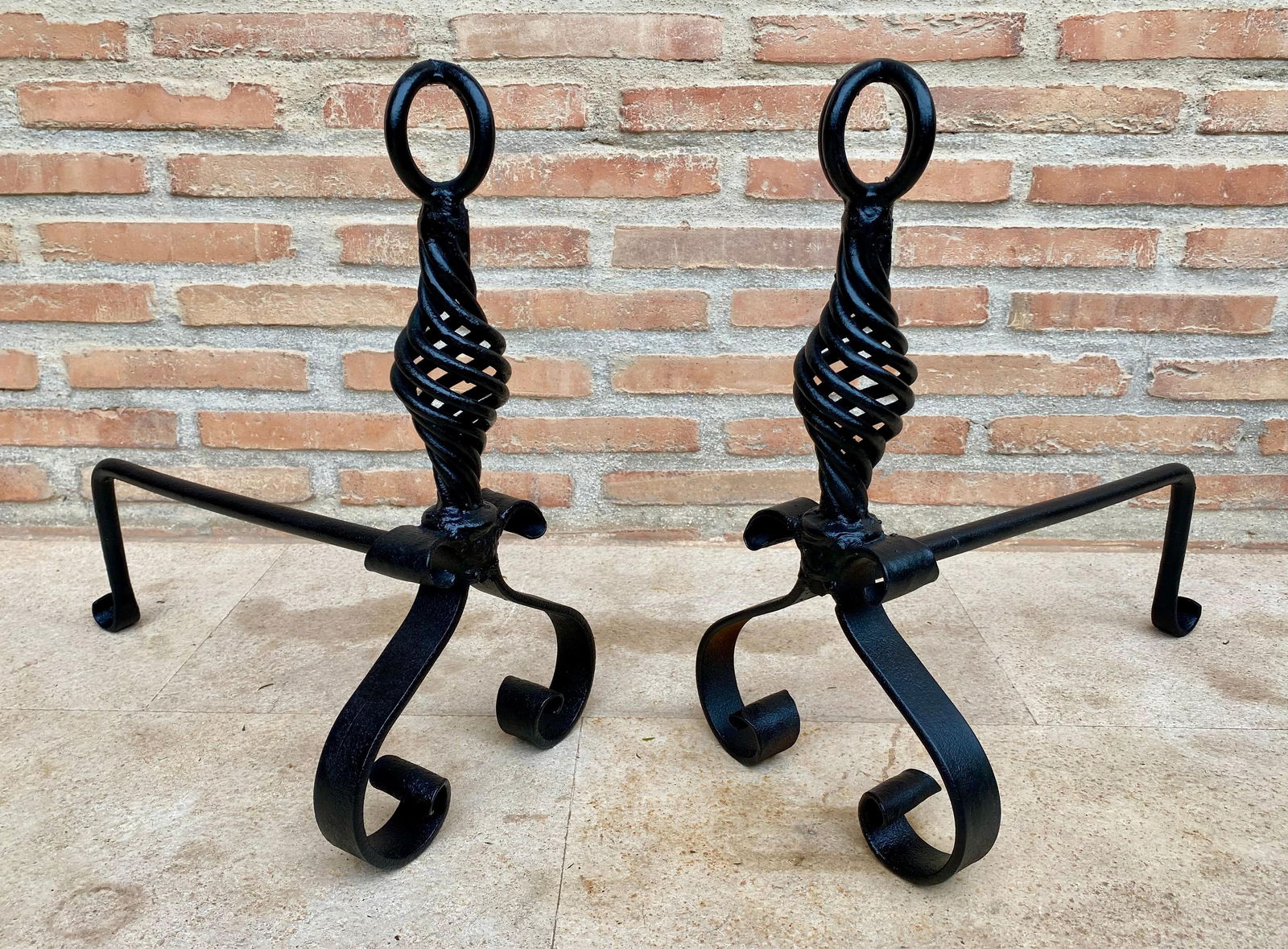 19th Century French Wrought Iron Andirons, Set of 2 - 3