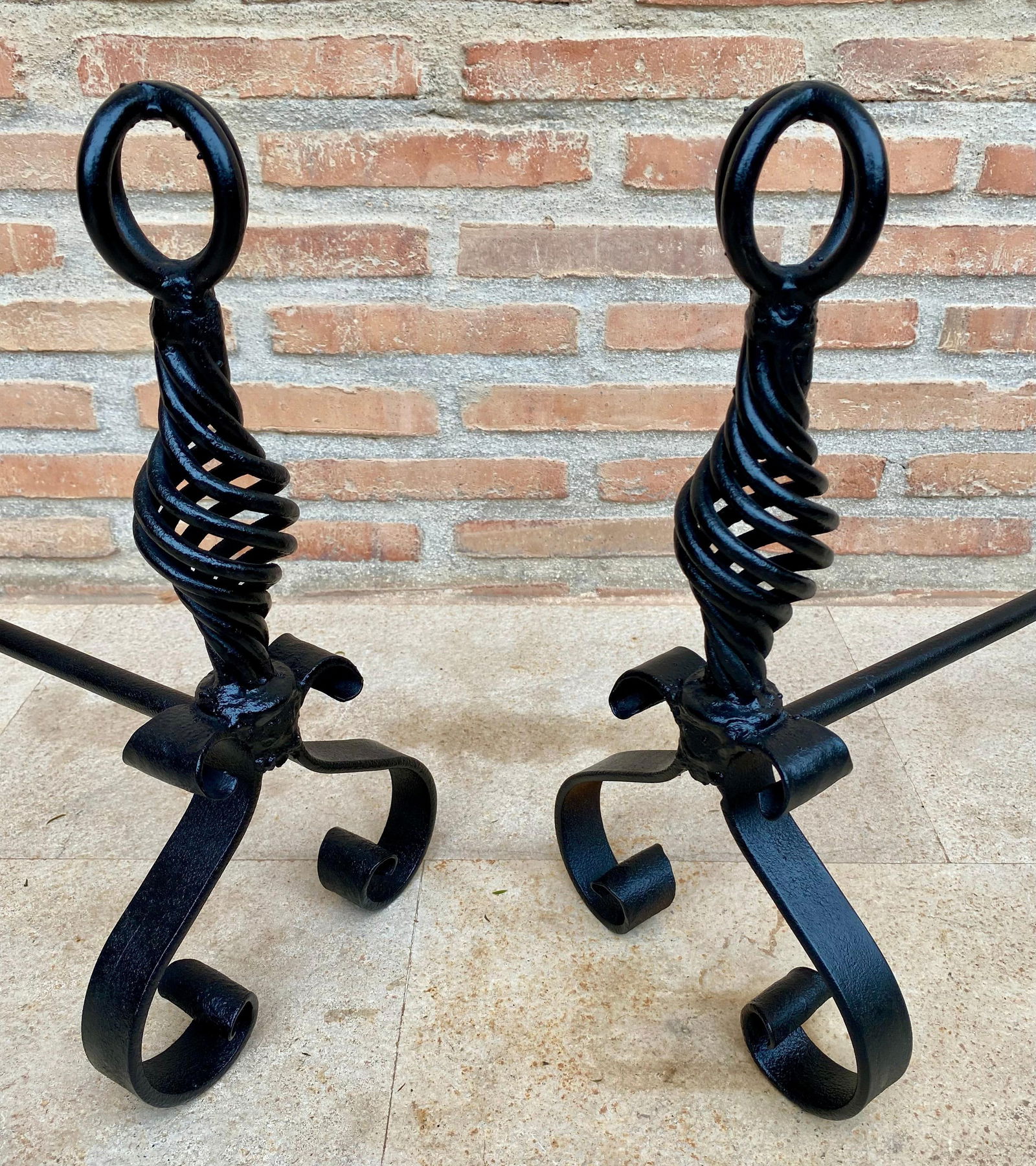 19th Century French Wrought Iron Andirons, Set of 2 - 6