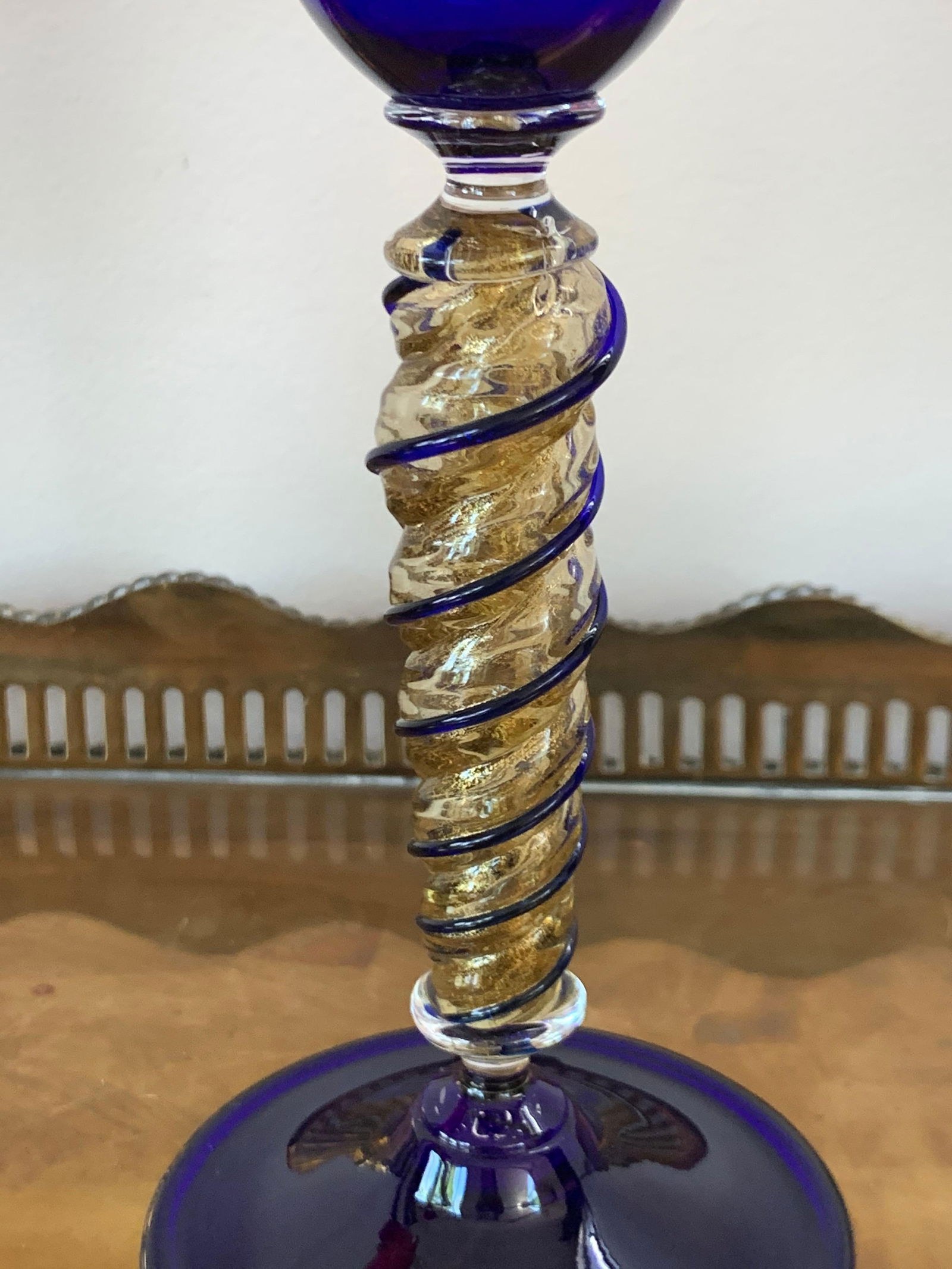 Late 20th Century Set of Three Modern Murano Glass Goblets, Blue, Red and Amethys - 13