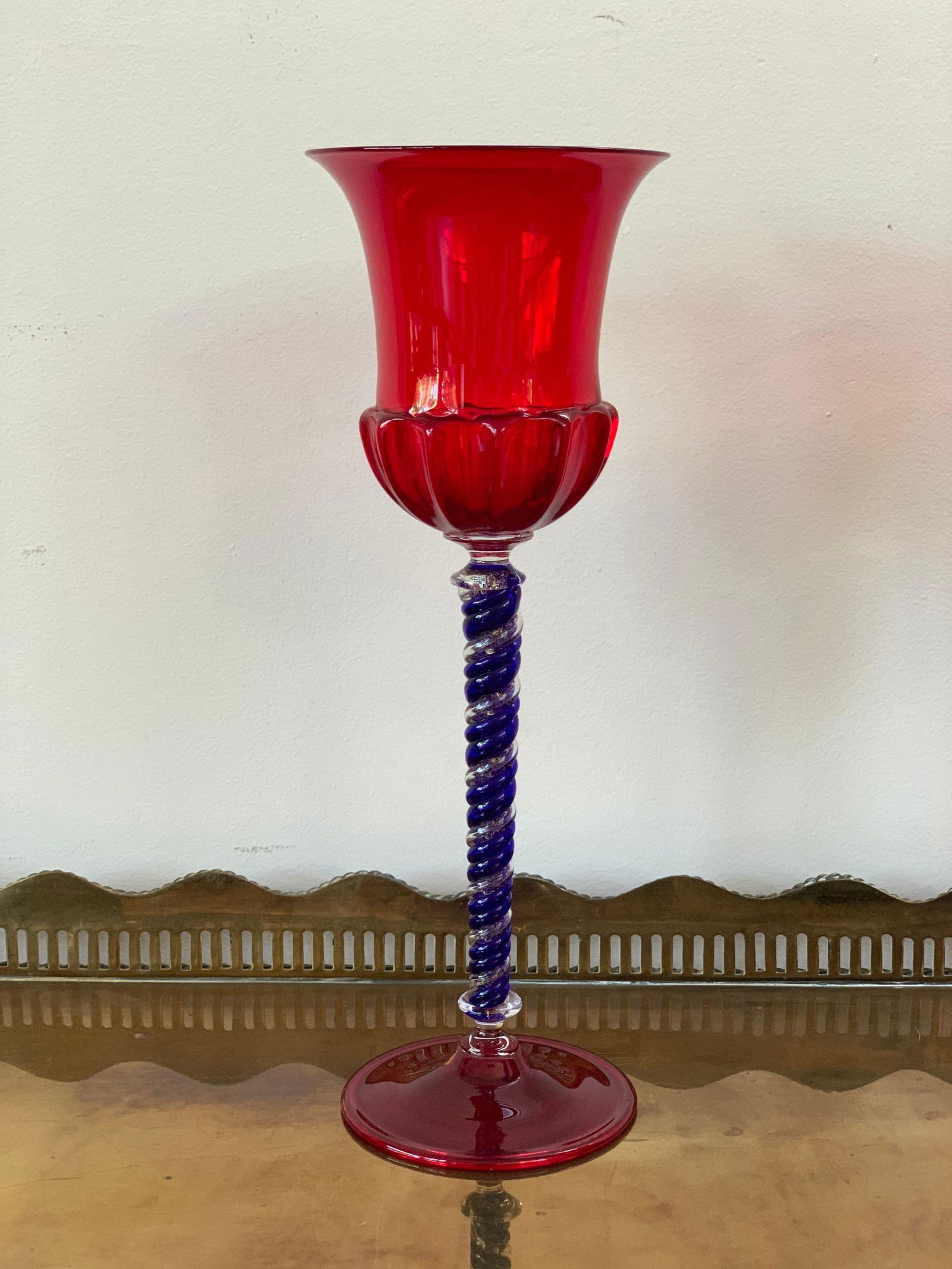 Late 20th Century Set of Three Modern Murano Glass Goblets, Blue, Red and Amethys - 18