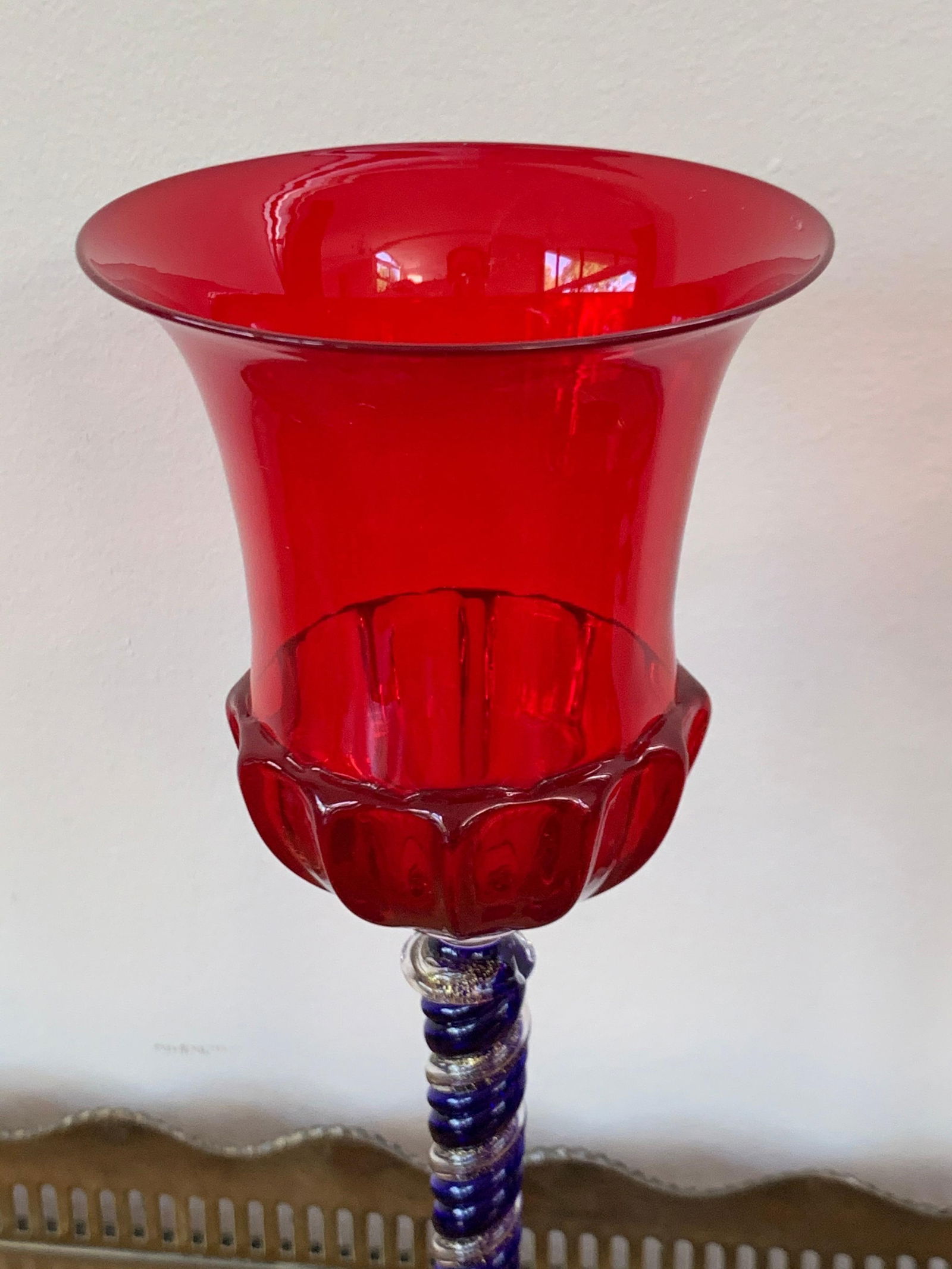 Late 20th Century Set of Three Modern Murano Glass Goblets, Blue, Red and Amethys - 3