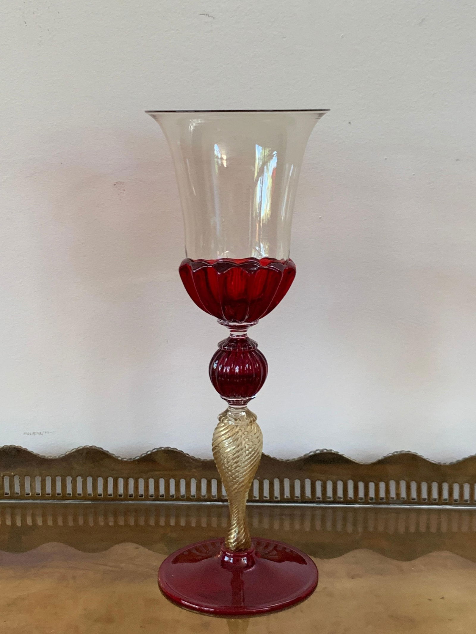 Late 20th Century Set of Three Modern Murano Glass Goblets, Blue, Red and Amethys - 6