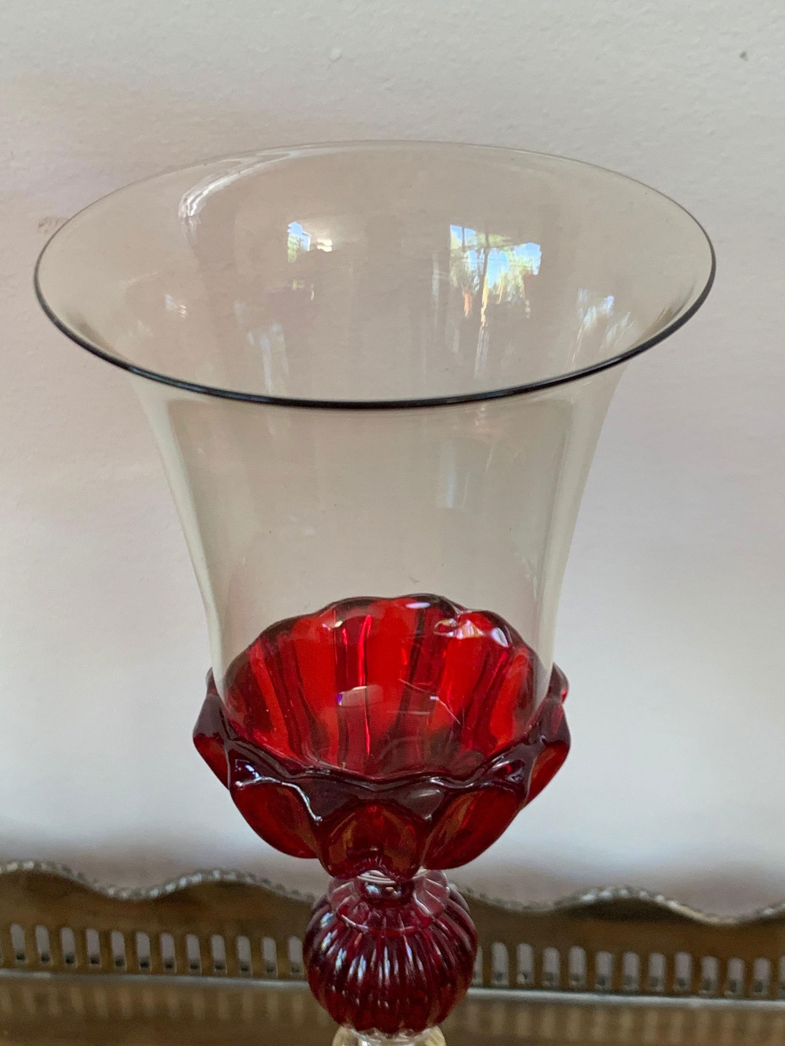 Late 20th Century Set of Three Modern Murano Glass Goblets, Blue, Red and Amethys - 7