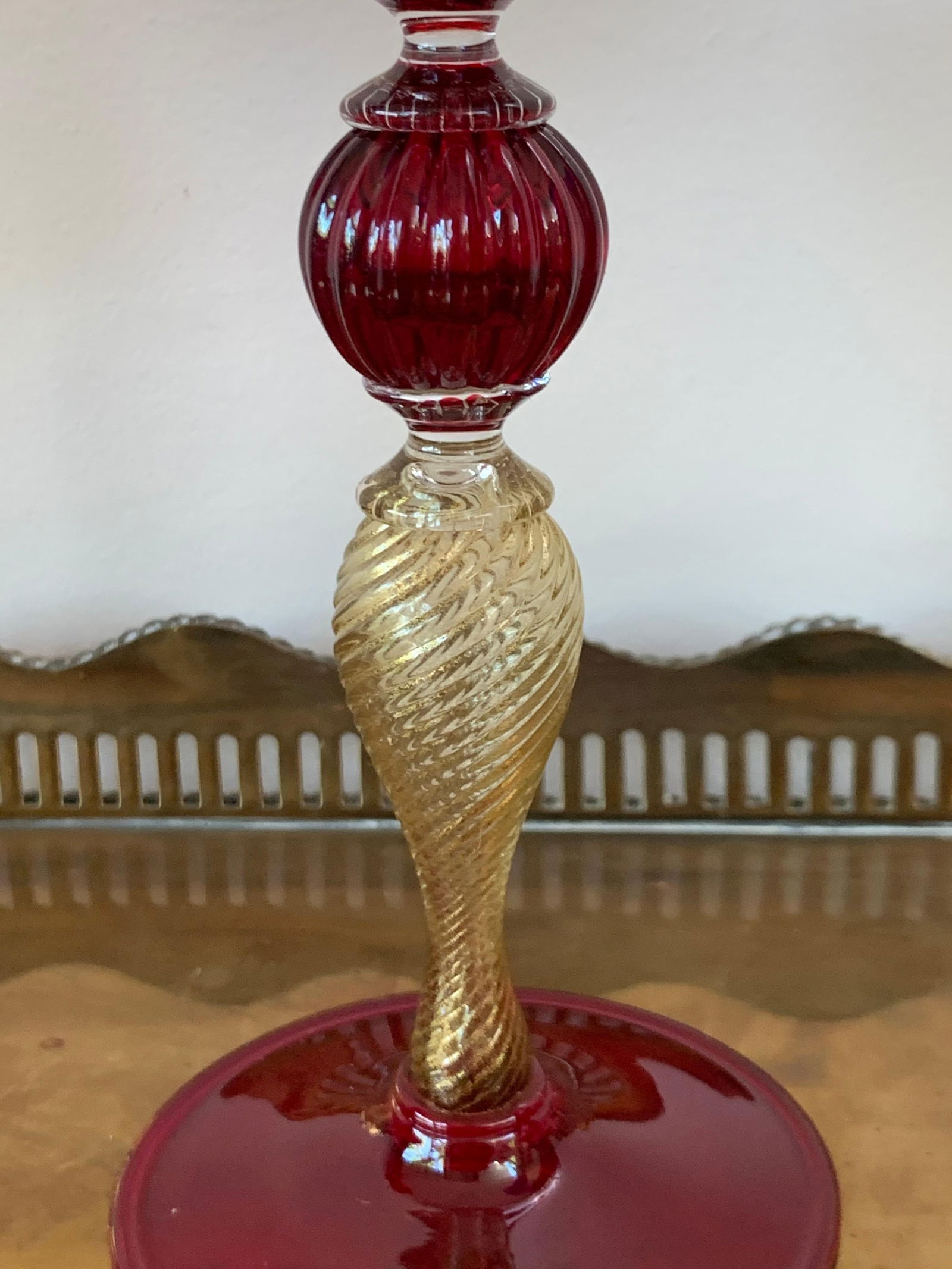 Late 20th Century Set of Three Modern Murano Glass Goblets, Blue, Red and Amethys - 8