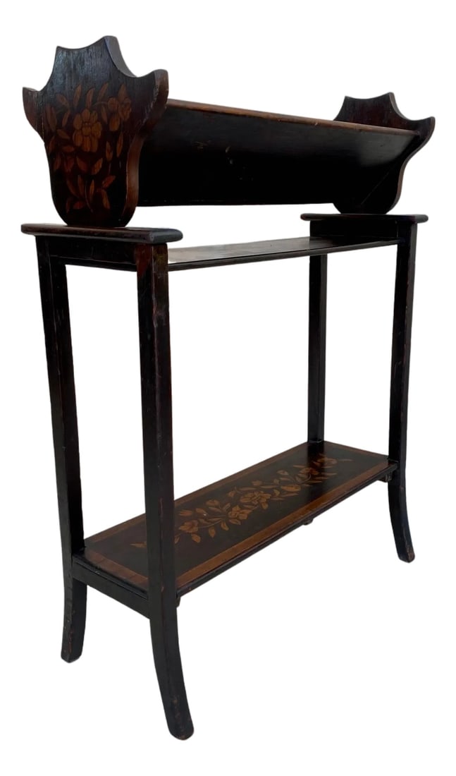 Mid 20th Century Modernist French Wooden Magazine Rack with Marquetry, 1950s: Beautiful Mid-Century wooden magazine rack. This fantastic piece was produced in France during the 1950s. This piece stands out for its luxurious materials: made of lacquered wood with marquetry. A mu