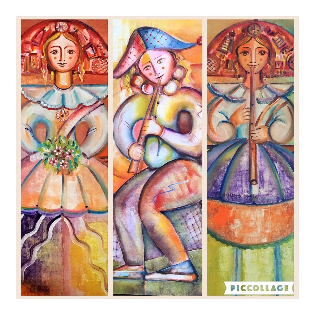 Set of Three Oil on Canvas by A. G. Marco, Spain, circa 1940: Set of three oil on canvas by A. G. Marco, Spain. Dimensions: Meninas: 44.5 x 28. Harlequin: 45.5 x 35. Condition: Alterations: Unknown Imperfections: Some Imperfections Condition Notes: Excellent 