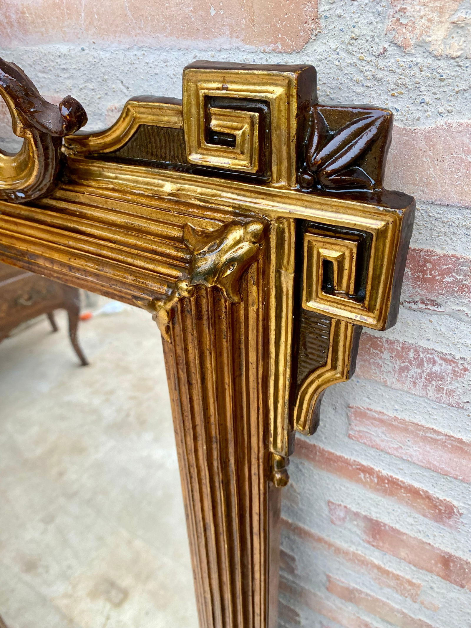 Large Antique Gold Leaf Ornate Carved Wall Mirror - 12