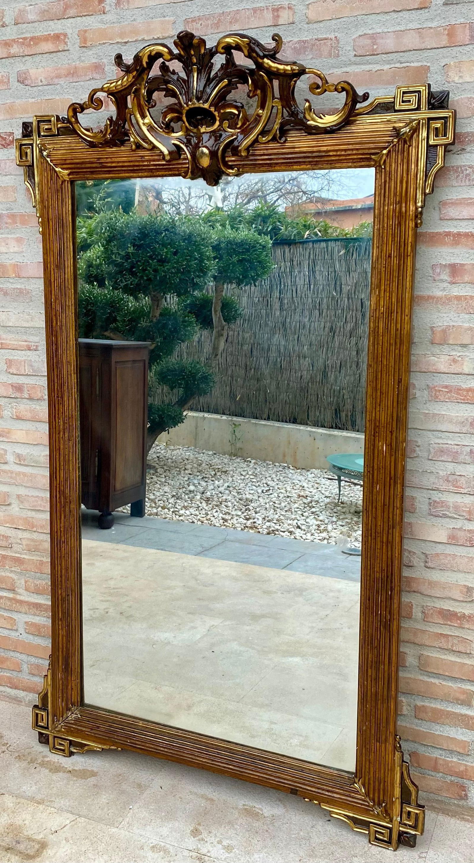 Large Antique Gold Leaf Ornate Carved Wall Mirror - 14