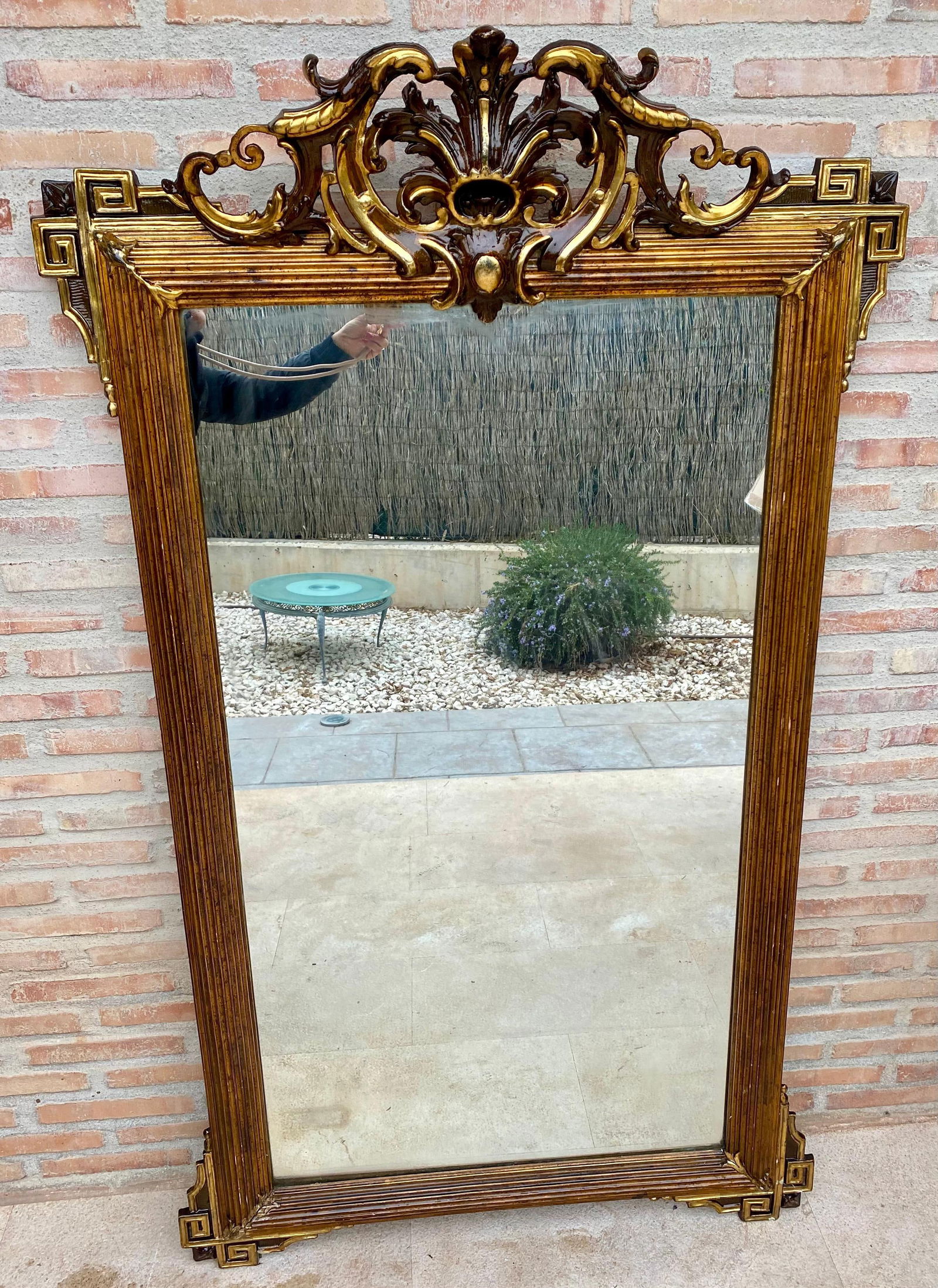 Large Antique Gold Leaf Ornate Carved Wall Mirror - 17