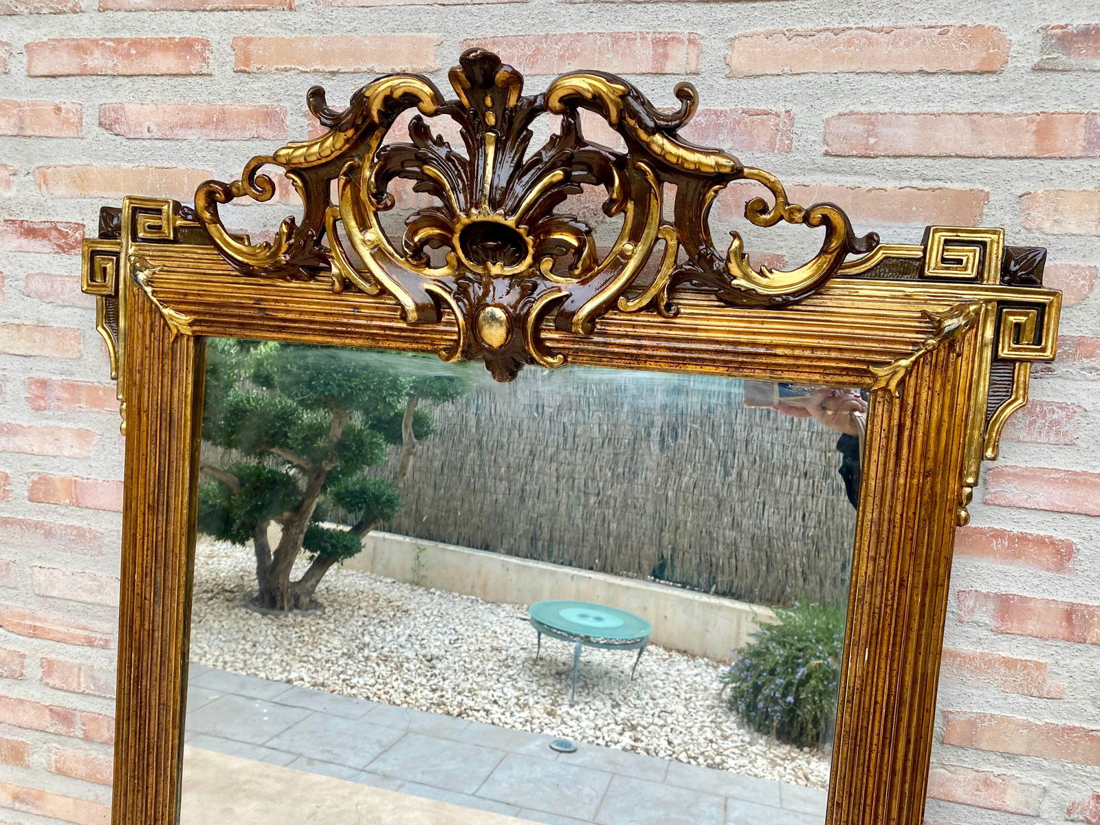 Large Antique Gold Leaf Ornate Carved Wall Mirror - 2