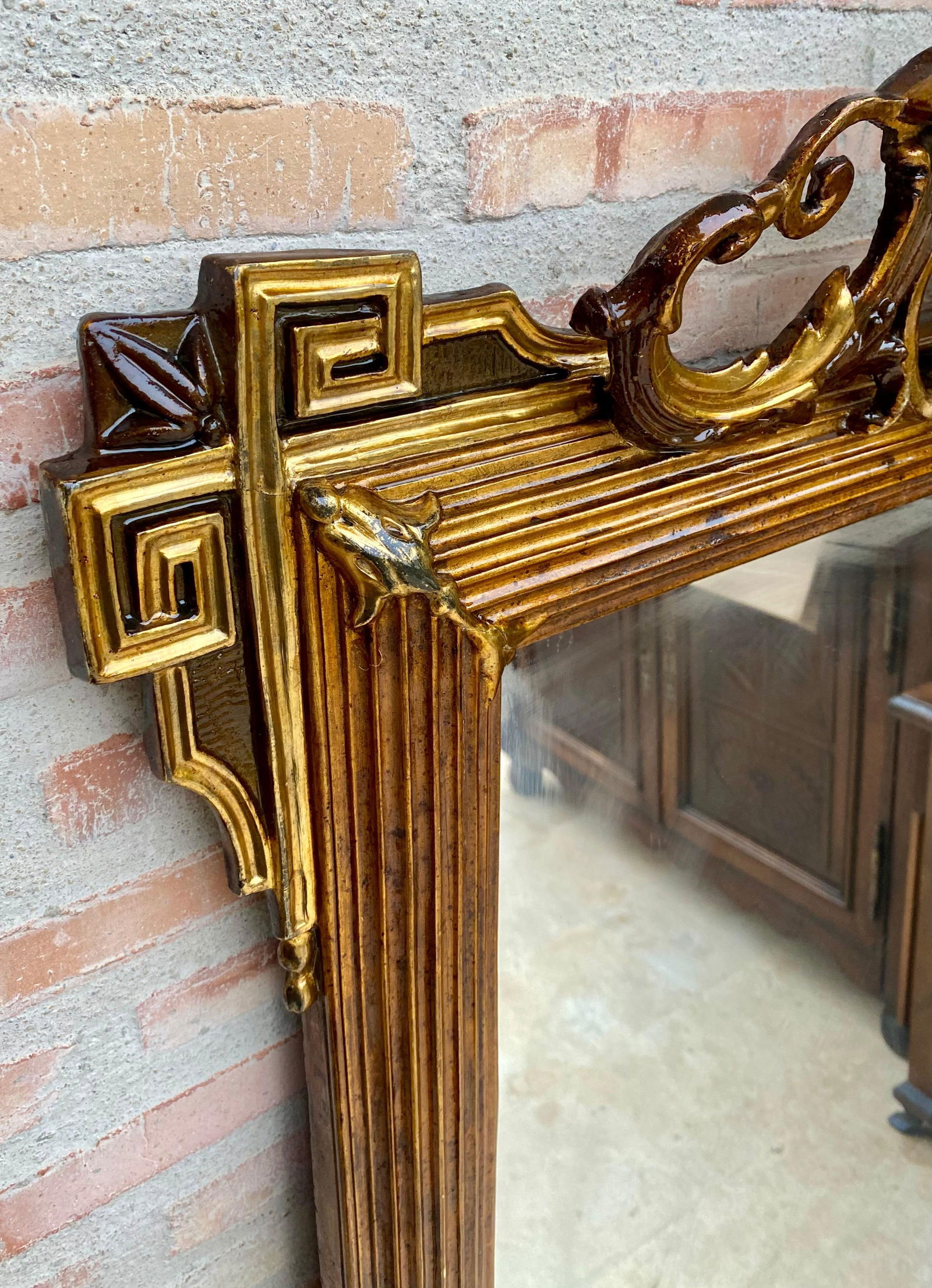 Large Antique Gold Leaf Ornate Carved Wall Mirror - 3