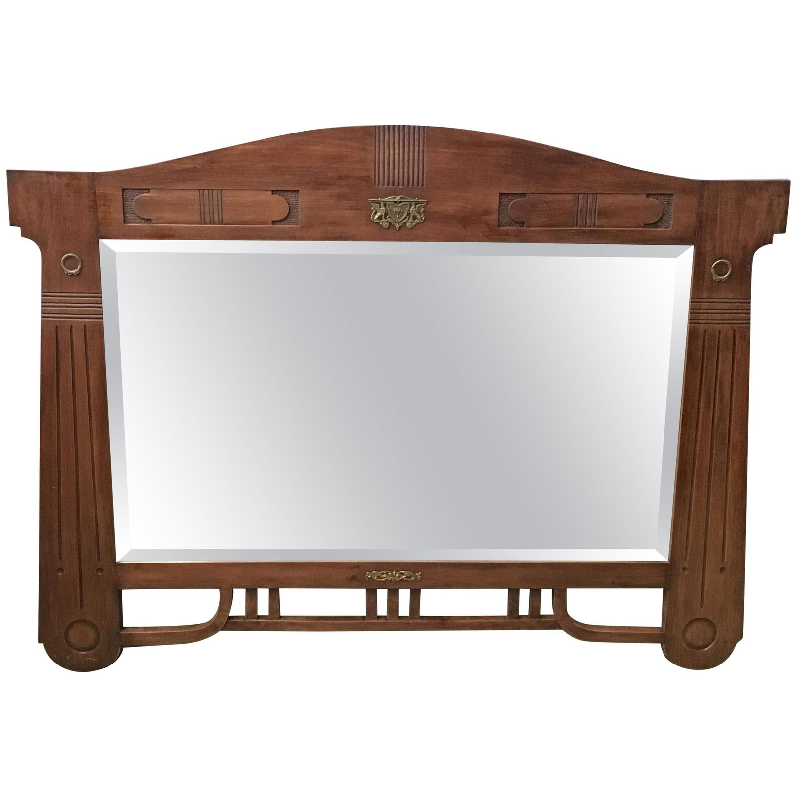 Antique Arts & Crafts Carved Oak and Bronze Mirror, circa 1920 - 15