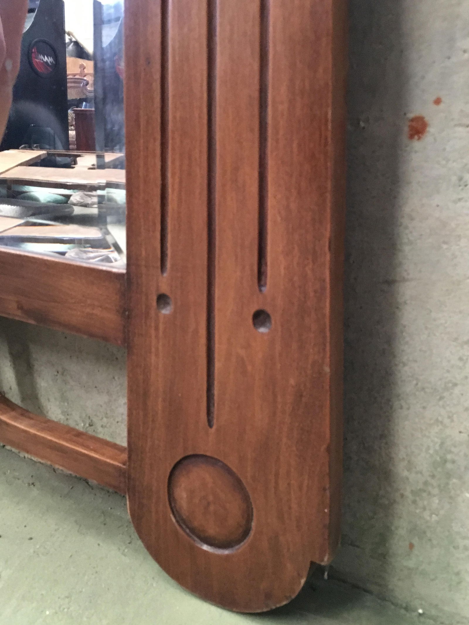 Antique Arts & Crafts Carved Oak and Bronze Mirror, circa 1920 - 18