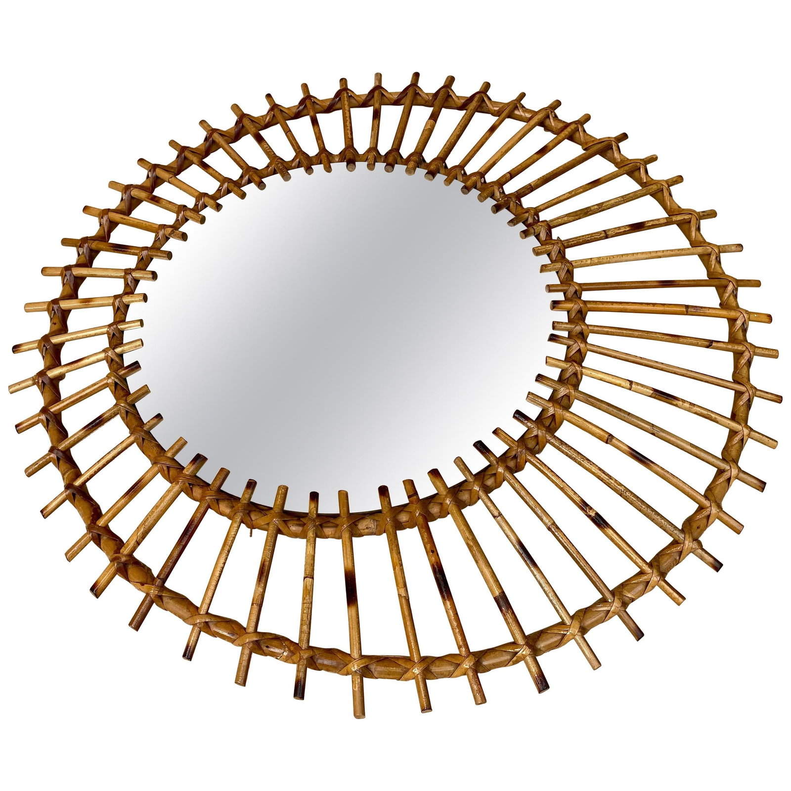 Mid Century Spanish Sunburst Or Flower Shaped Mirror In Rattan - 3