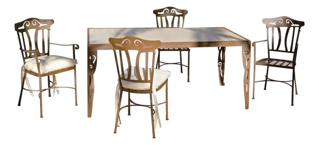 Set of Garden Furniture with Natural Rectangular Top Mosaic Marble (1 of 4)