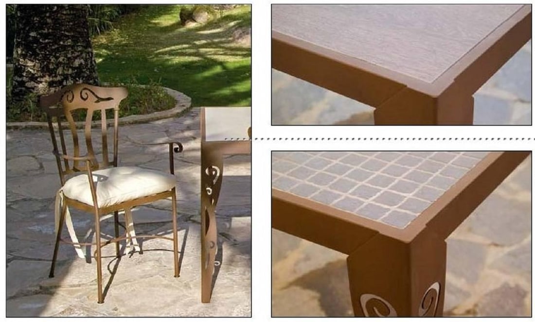 Set of Garden Furniture with Natural Rectangular Top Mosaic Marble - 3