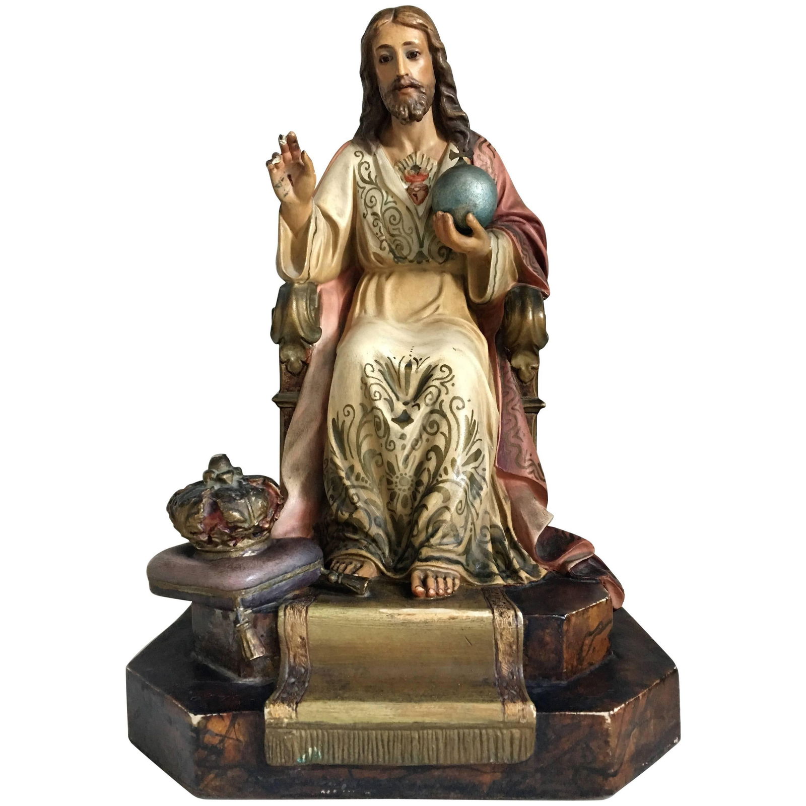 20th Century French Painted and Gilt Statue of Jesus Christ, Sacred Heart - 2