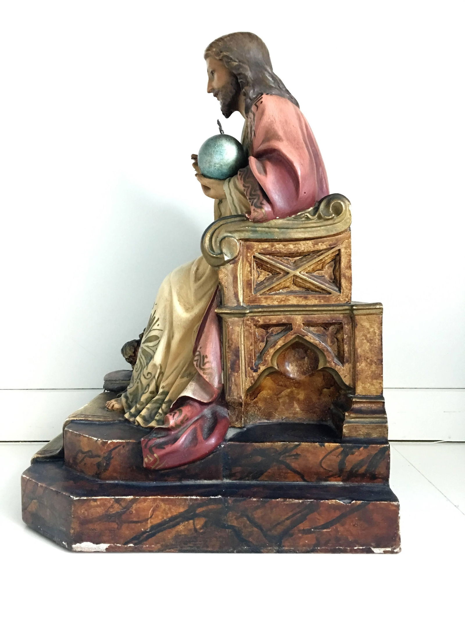 20th Century French Painted and Gilt Statue of Jesus Christ, Sacred Heart - 3