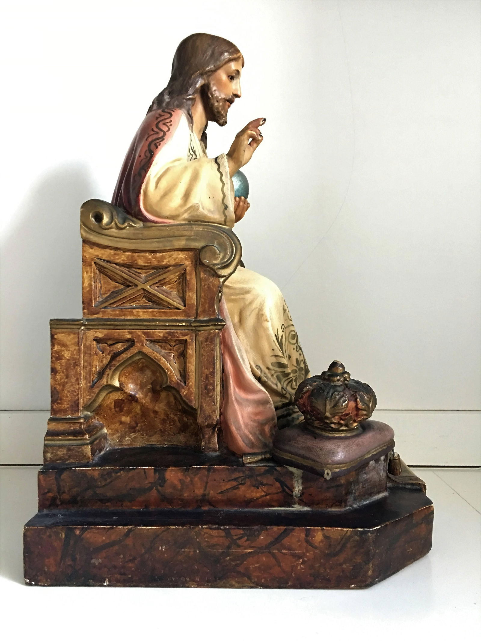 20th Century French Painted and Gilt Statue of Jesus Christ, Sacred Heart - 4