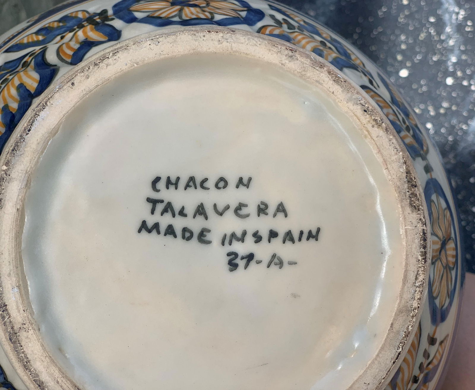 Striking Continental Glazed Earthenware Blue and Yellow Painted Urn, Talavera - 14