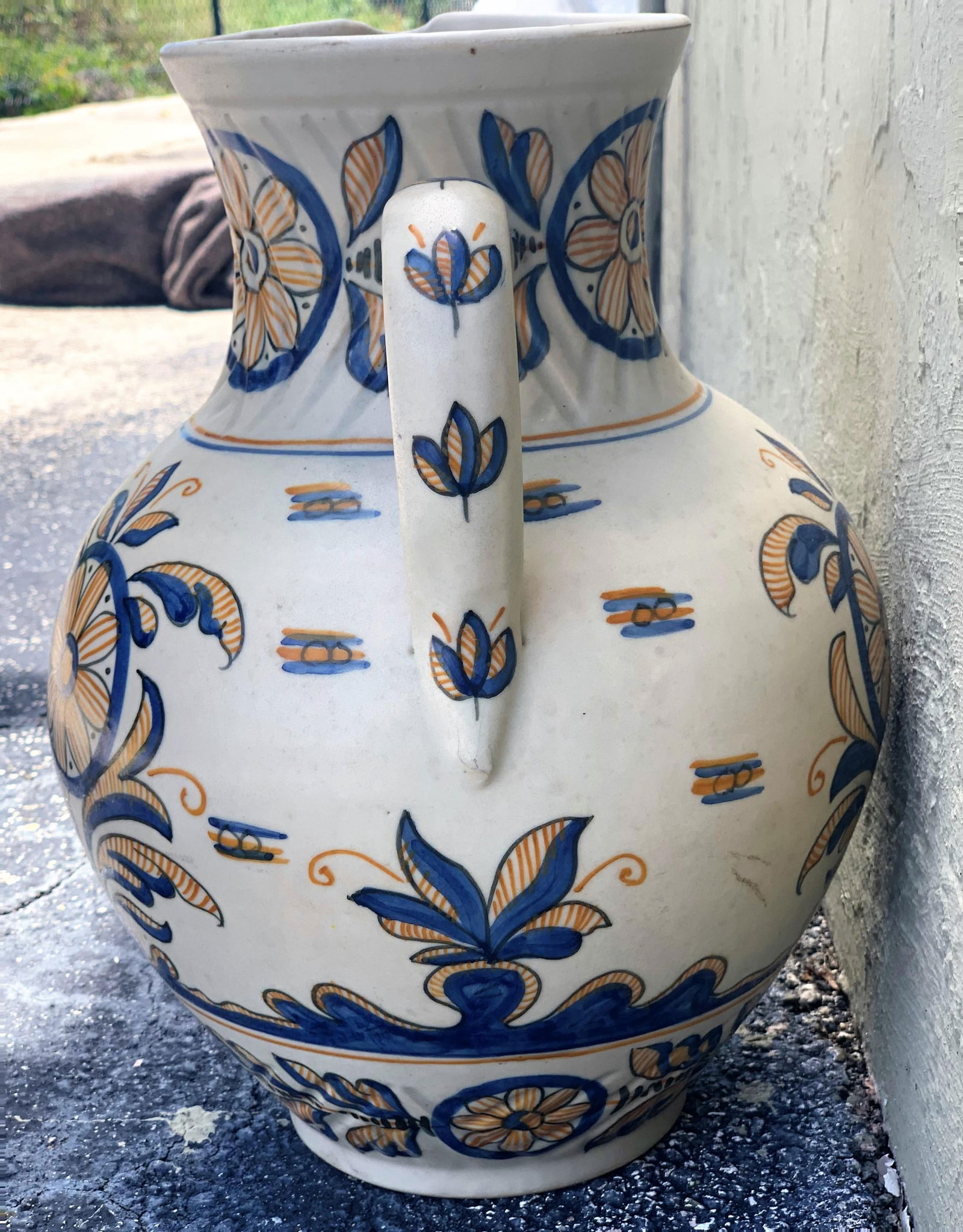 Striking Continental Glazed Earthenware Blue and Yellow Painted Urn, Talavera - 18