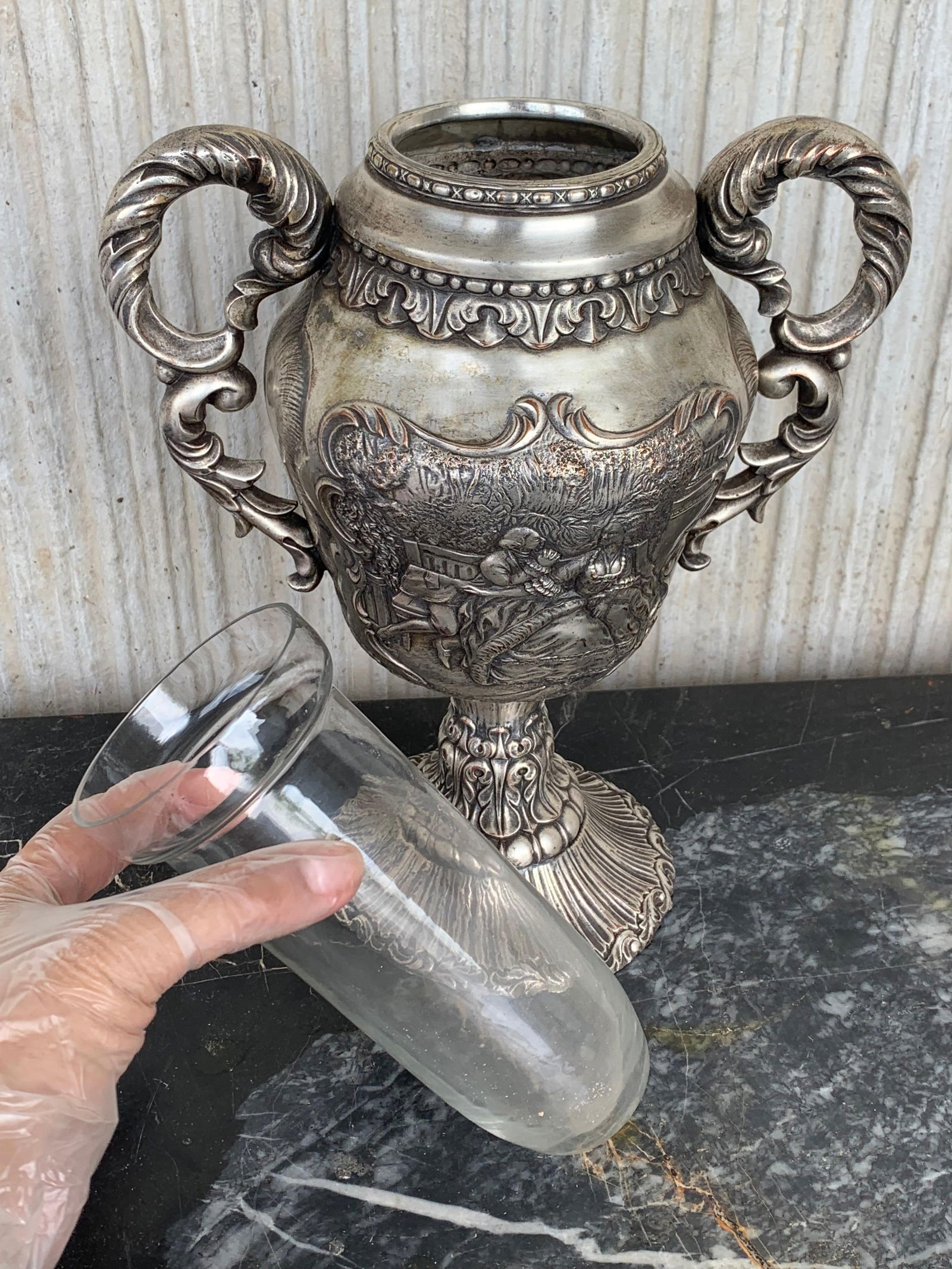 Antique Edwardian Sterling Silver Presentation Cup with Interior Glass - 14
