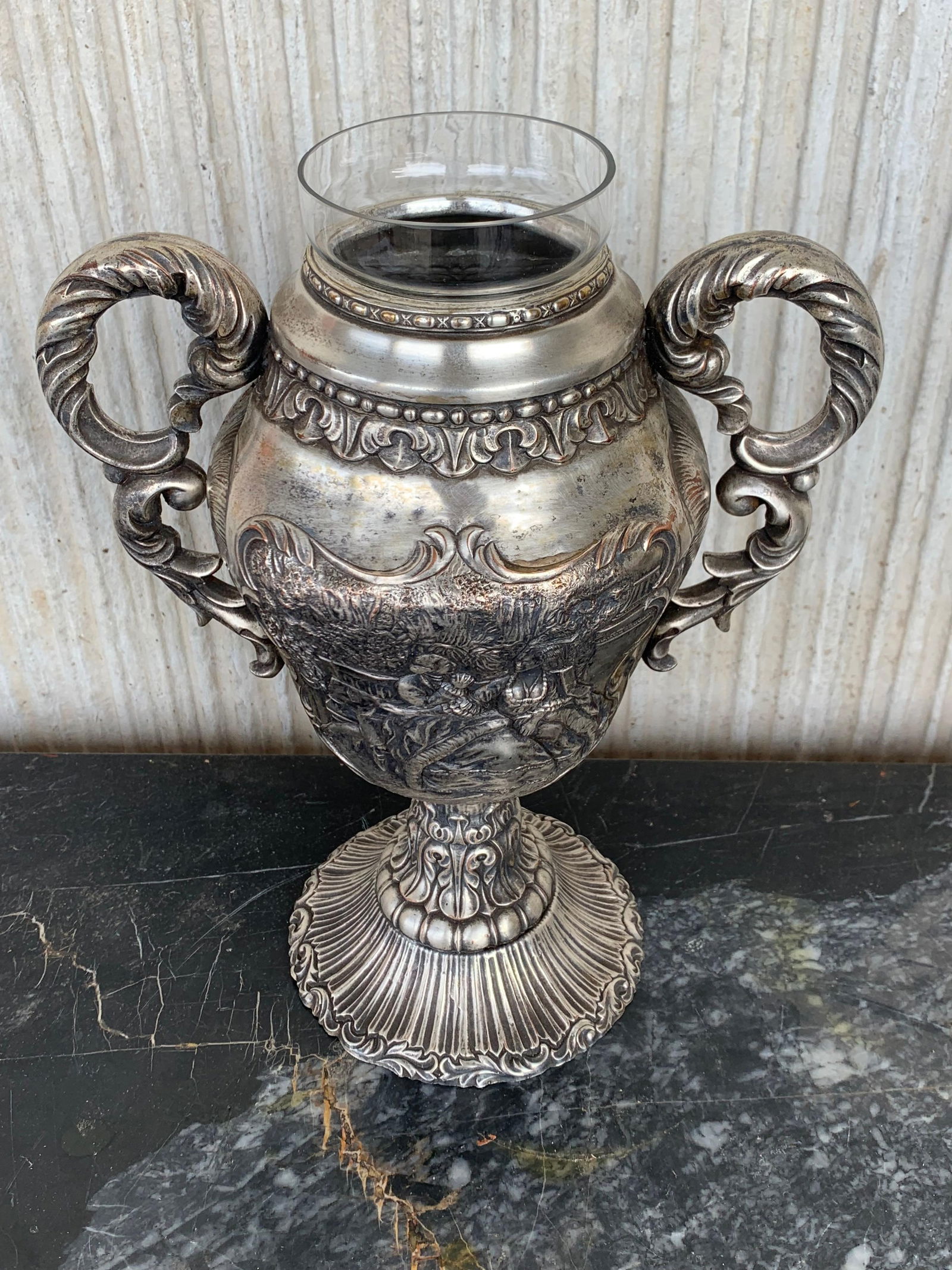 Antique Edwardian Sterling Silver Presentation Cup with Interior Glass - 9