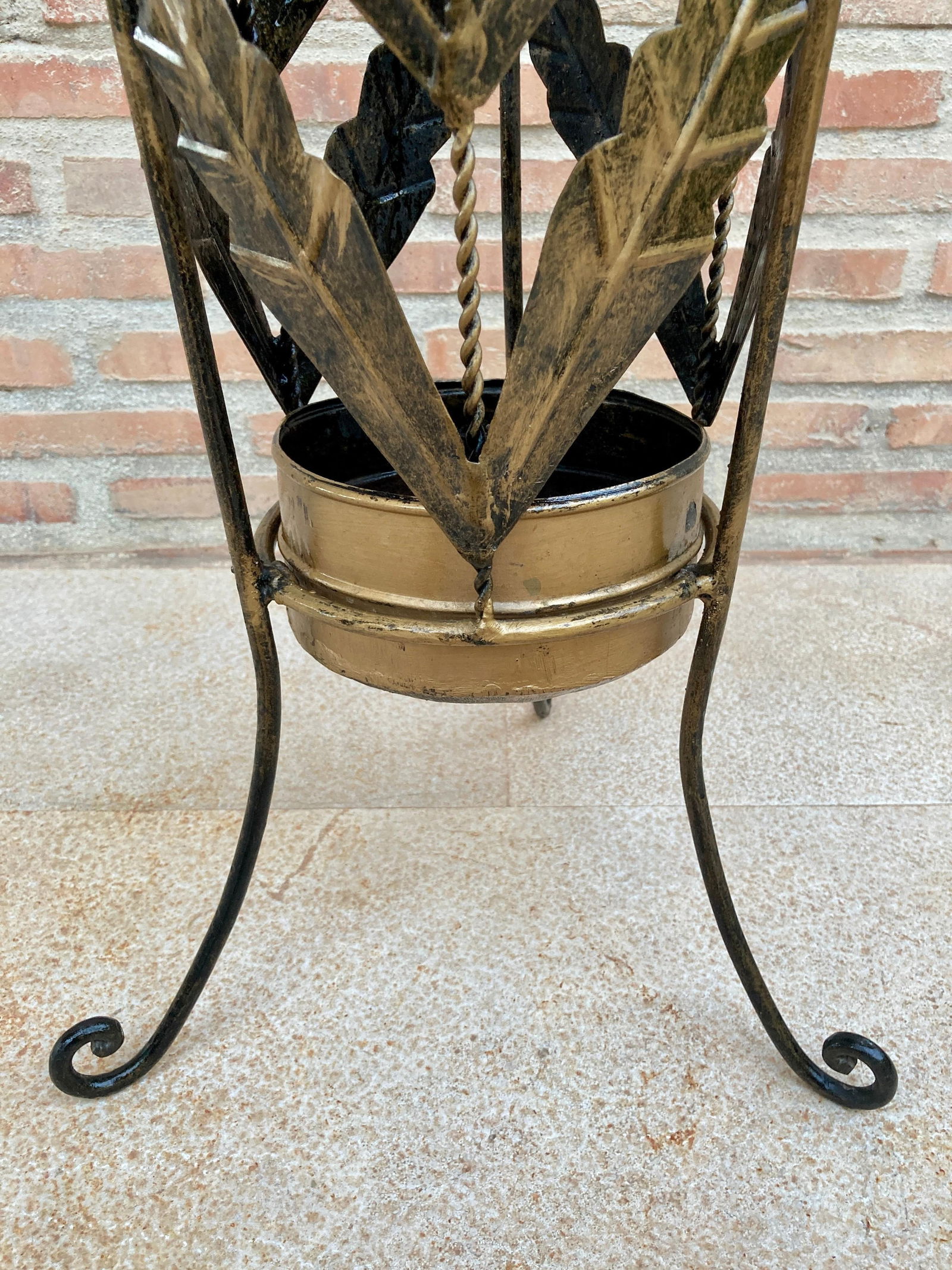Mid 20th Century Mid Century Umbrella Stand Gilt Iron and Brass - 13