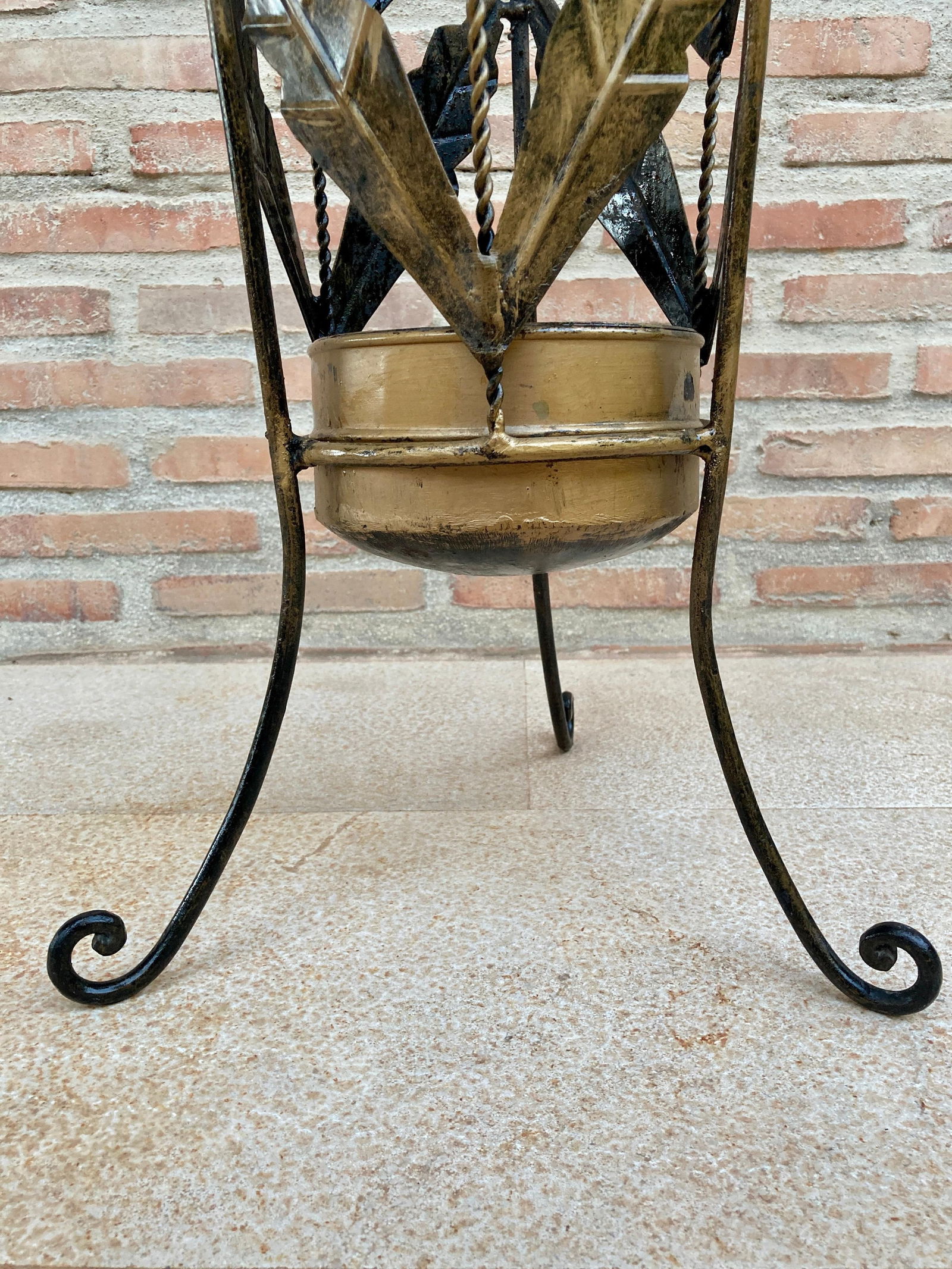 Mid 20th Century Mid Century Umbrella Stand Gilt Iron and Brass - 14