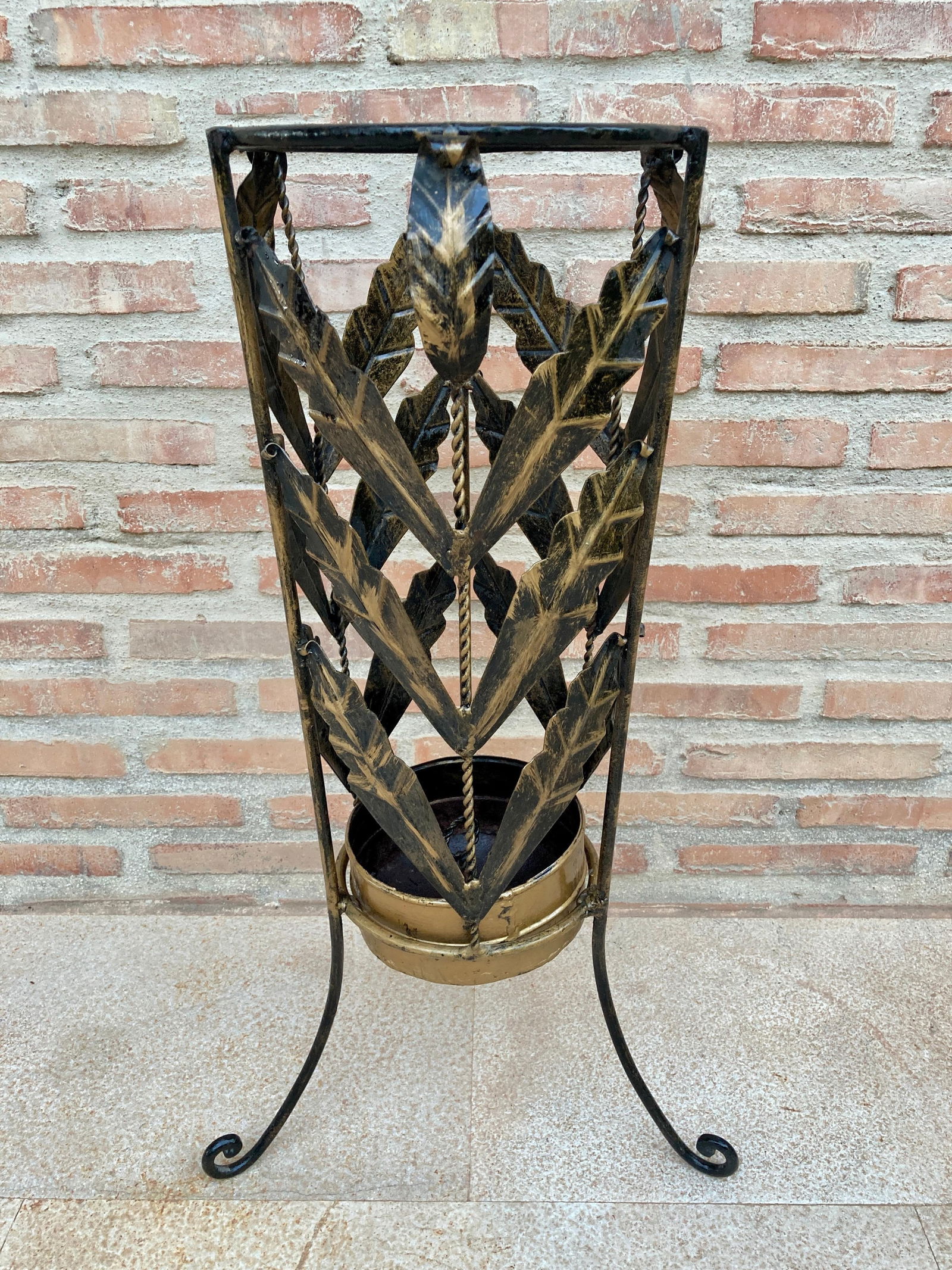 Mid 20th Century Mid Century Umbrella Stand Gilt Iron and Brass - 16