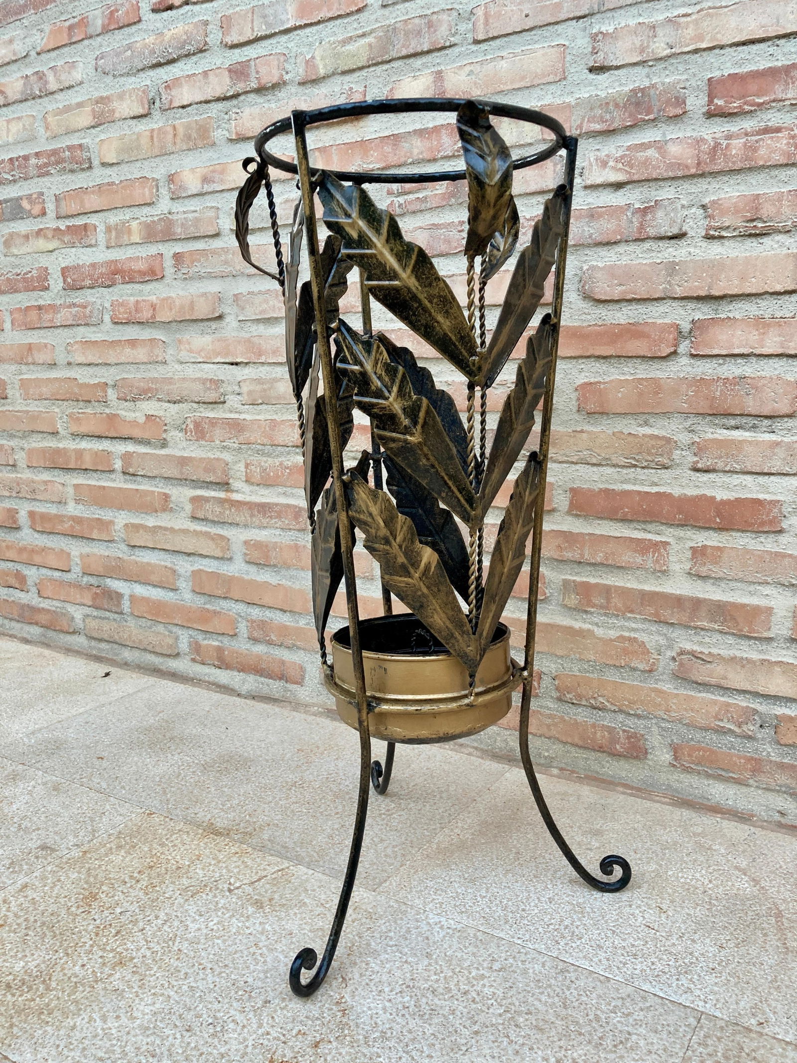 Mid 20th Century Mid Century Umbrella Stand Gilt Iron and Brass - 18